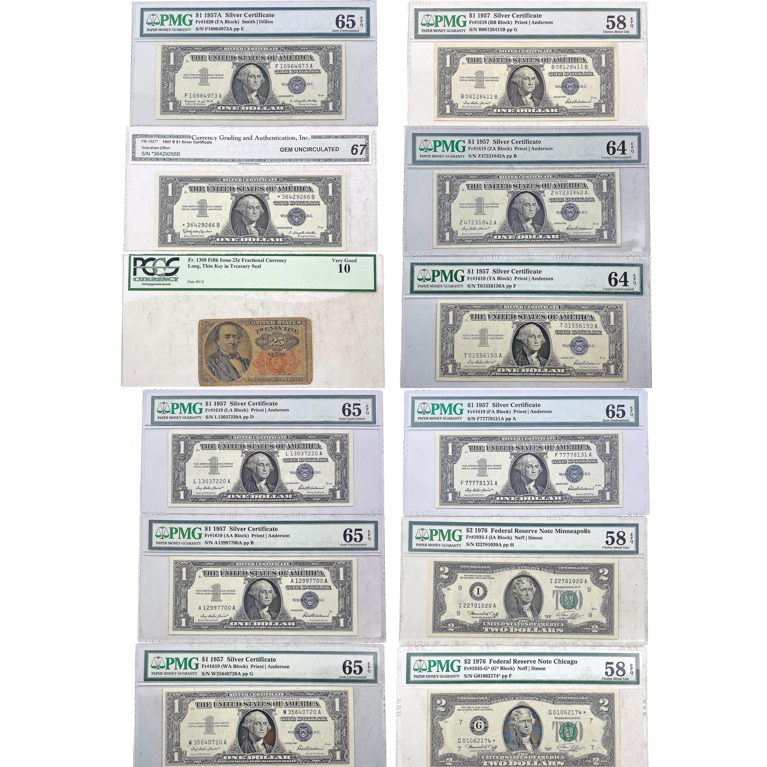 1874-2003 M Varied US Currency Graded and Raw [51 Bills] PMG,PCGS VG-MS 8-67