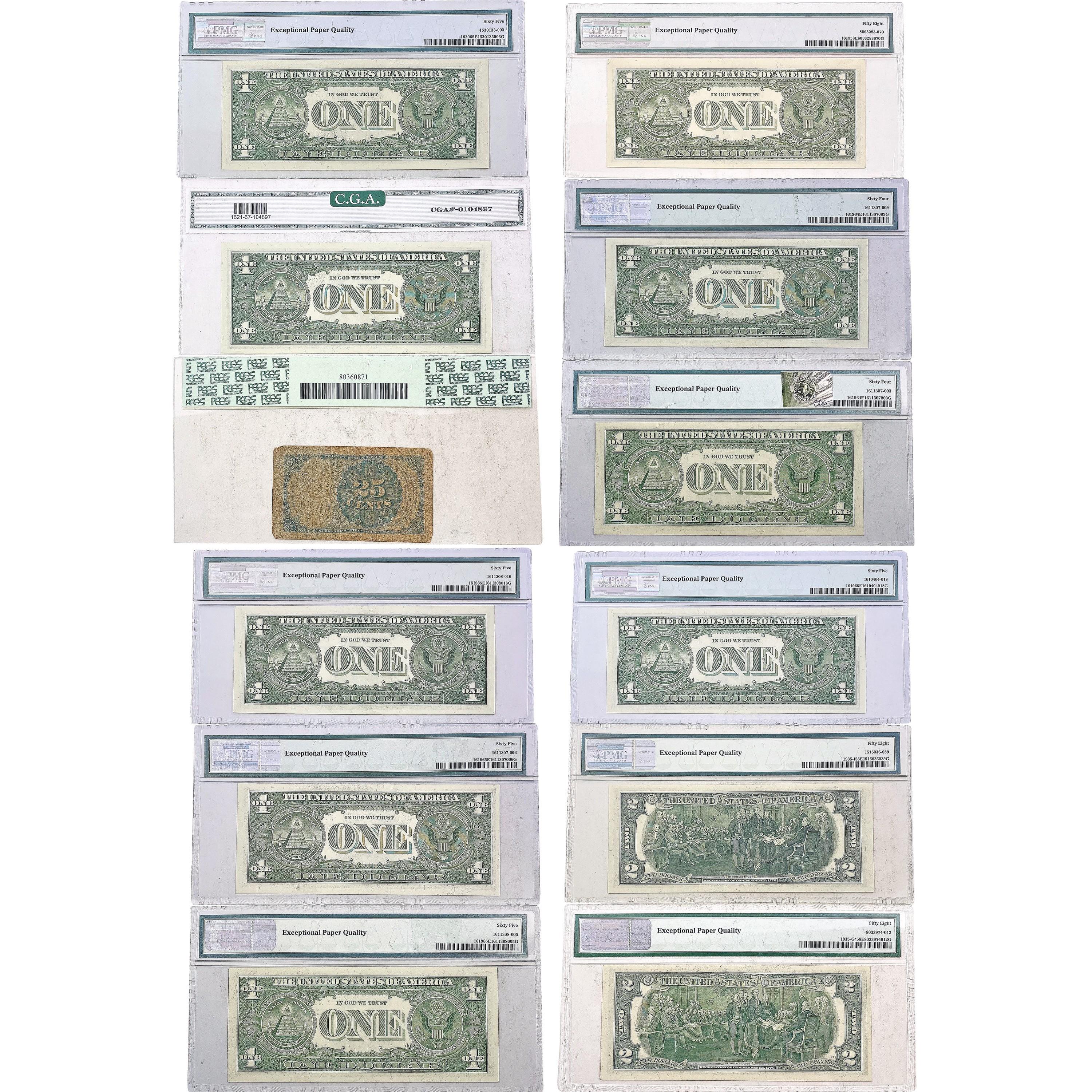 1874-2003 M Varied US Currency Graded and Raw [51 Bills] PMG,PCGS VG-MS 8-67