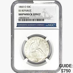 1860-O Seated Lib. 50C NGC Shipwreck Effect SS REP