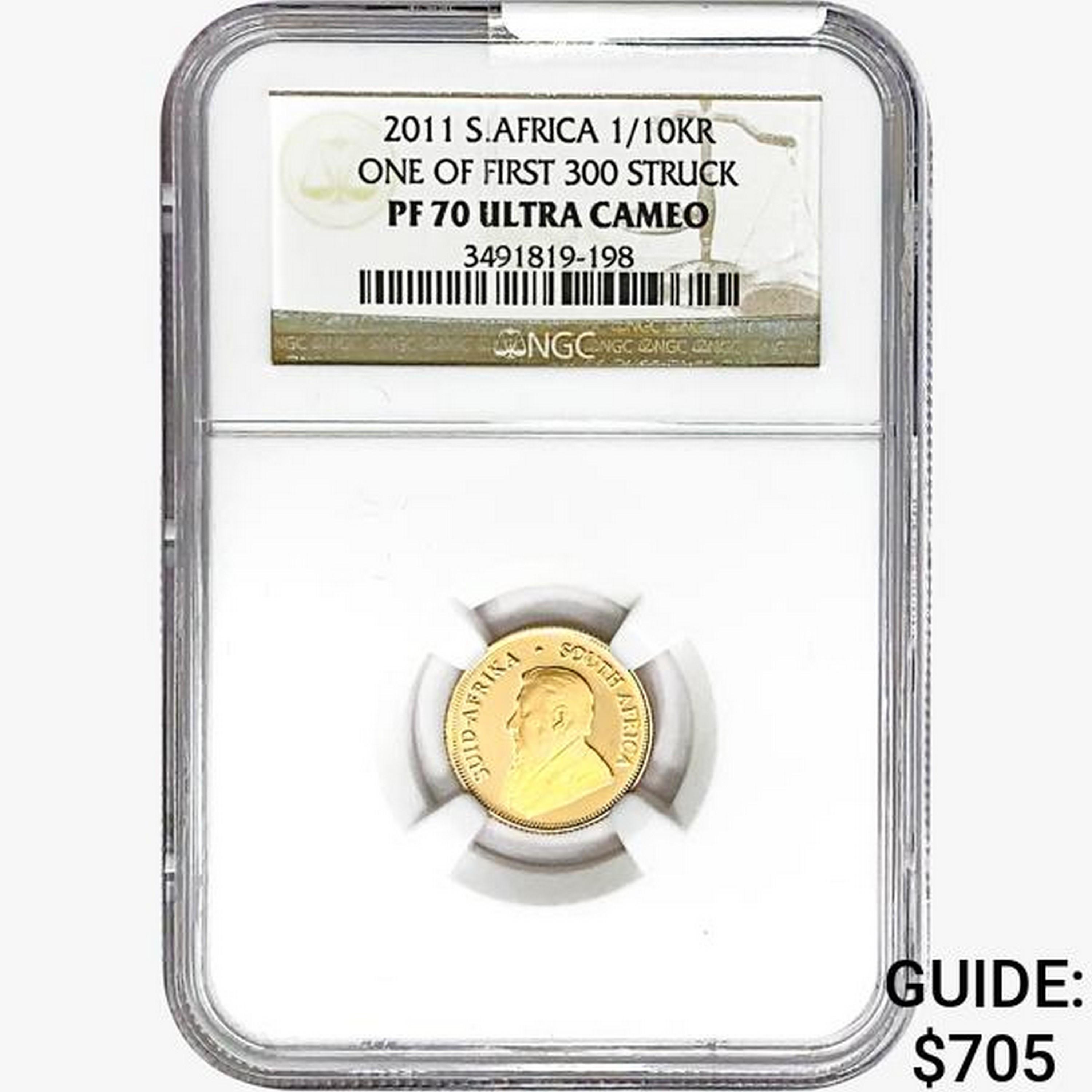 2011 1/10oz. Gold S.Africa 1/10Krugerrand NGC PF70