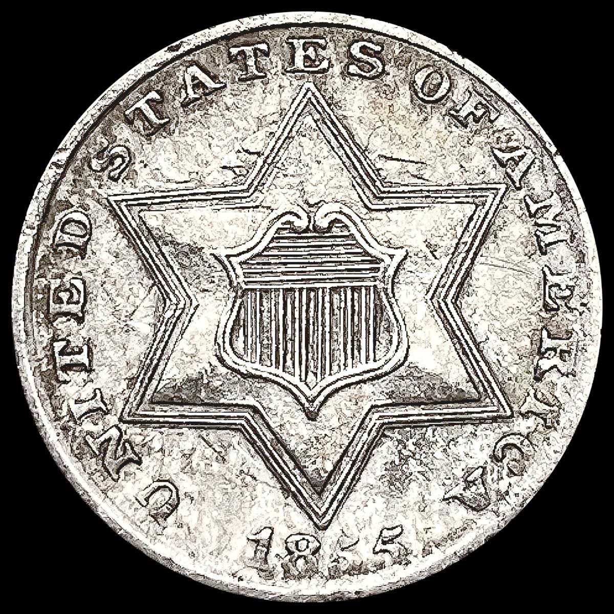 1855 Silver Three Cent NEARLY UNCIRCULATED