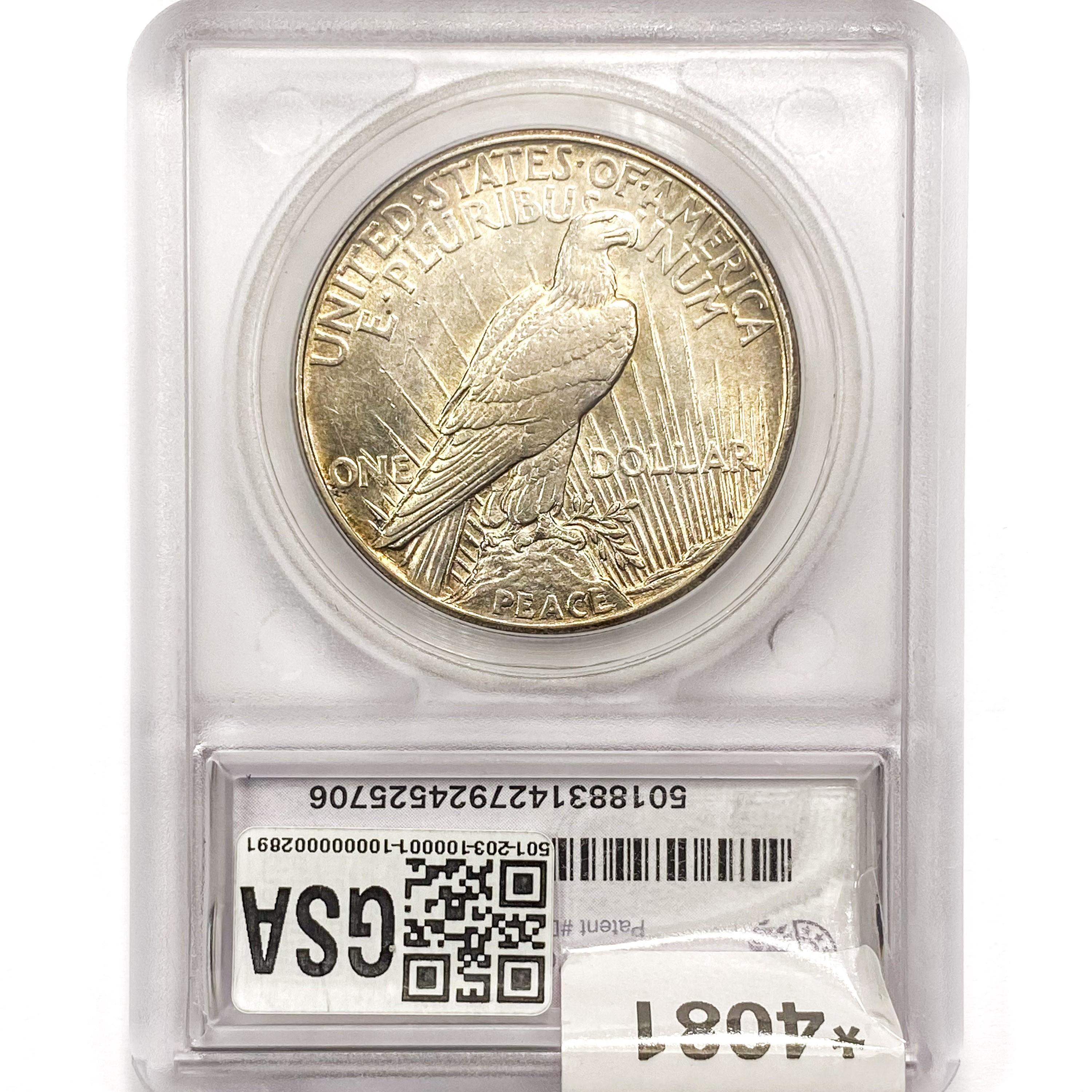 1921 Silver Peace Dollar SEGS AU58