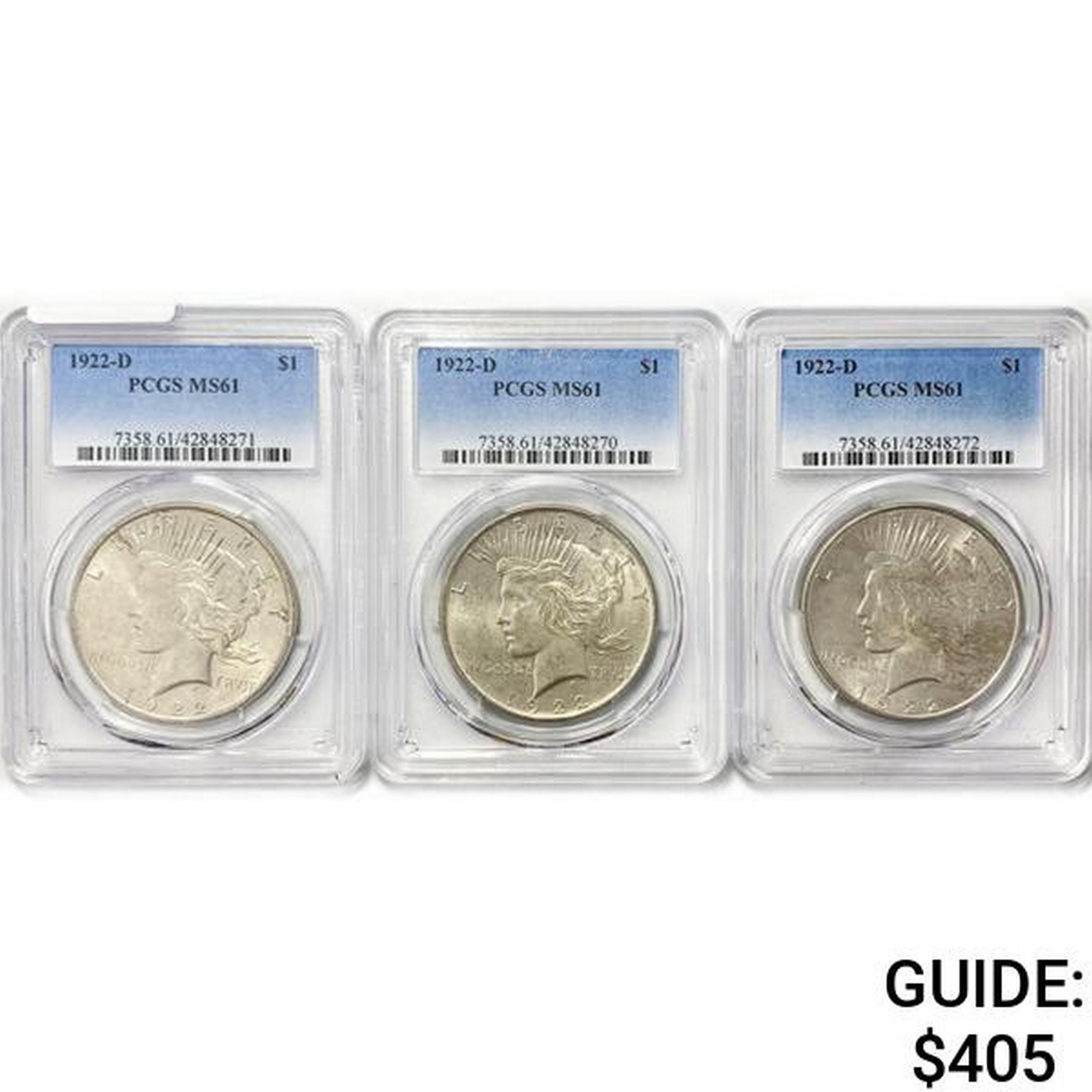 [3] 1922-D Silver Peace Dollar PCGS MS61