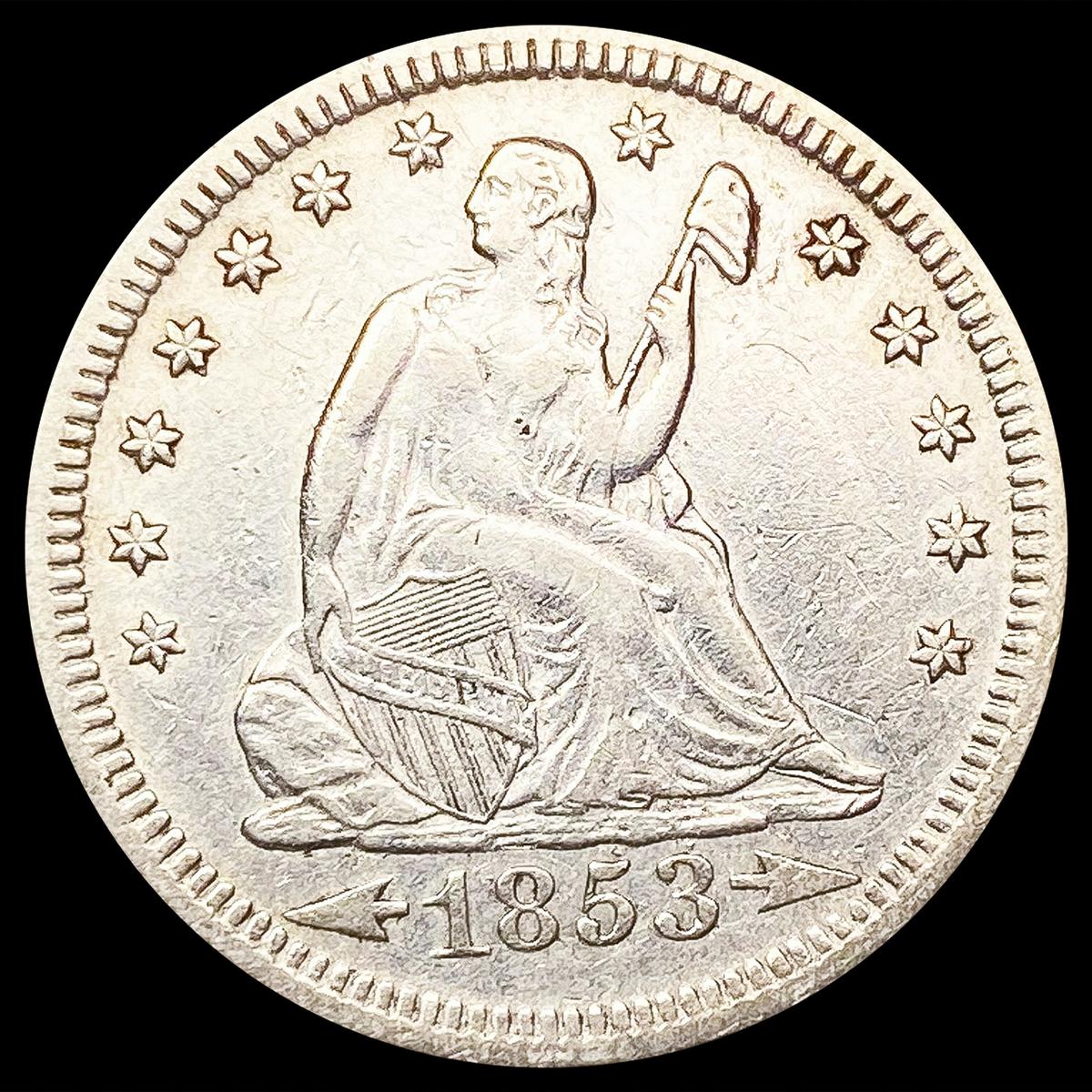 1853 Arws & Rays Seated Liberty Quarter CLOSELY UN