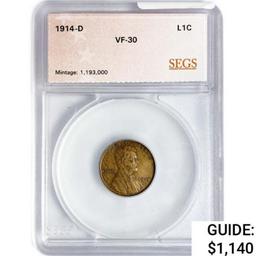 1914-D Wheat Cent SEGS VF30