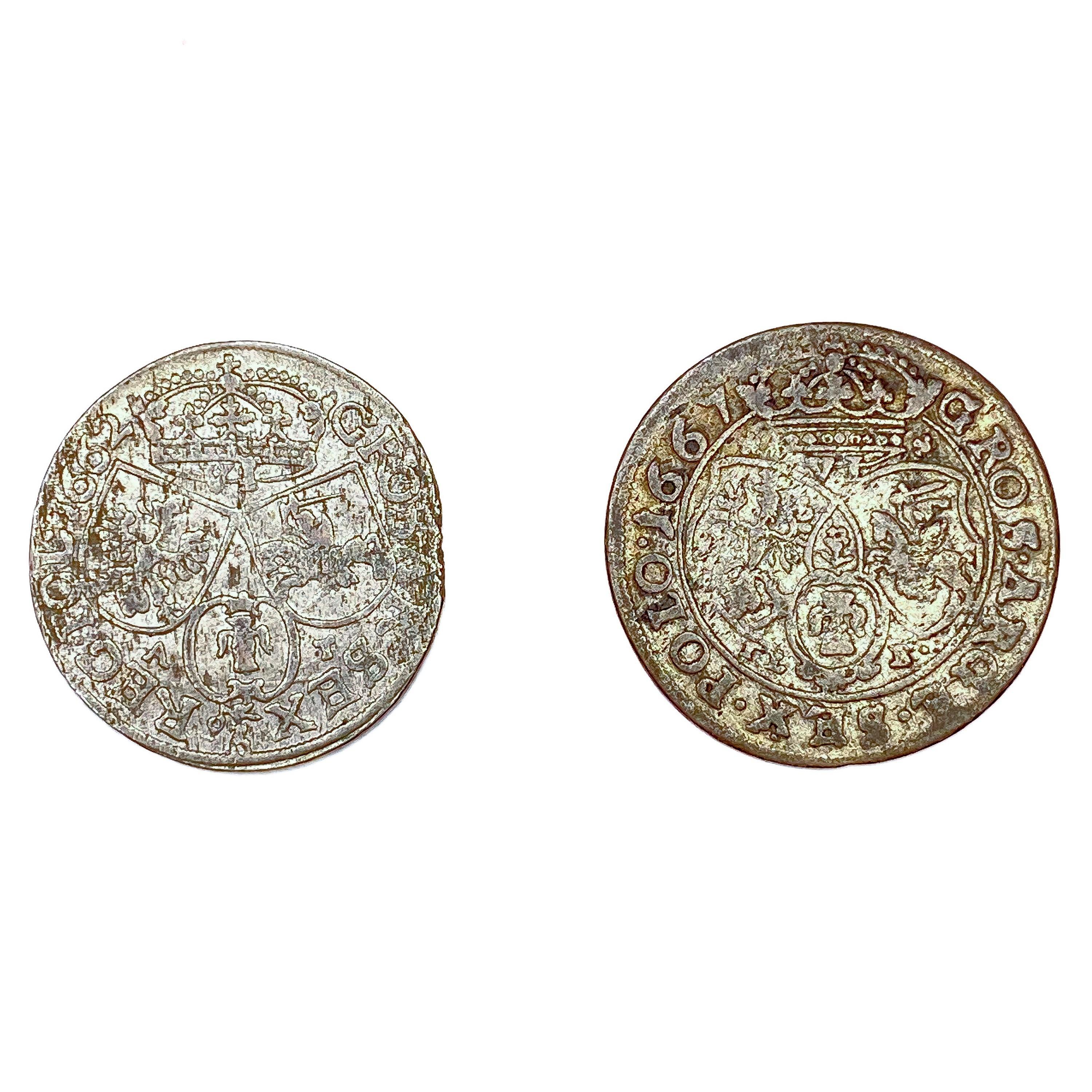 (2) 1660's Polish Silver 6 Groschens