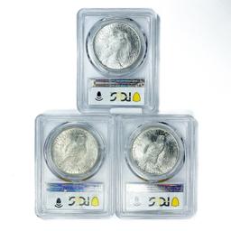 1922-D Set [3] Silver Peace Dollar PCGS MS62