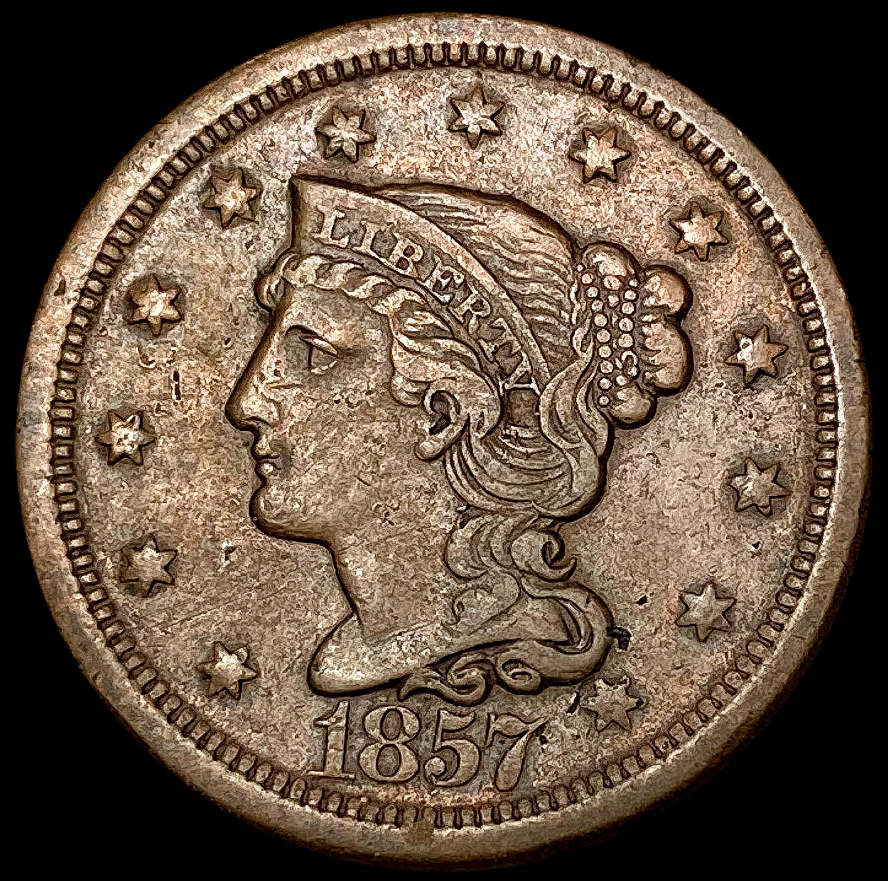 1857 Braided Hair Large Cent CLOSELY UNCIRCULATED