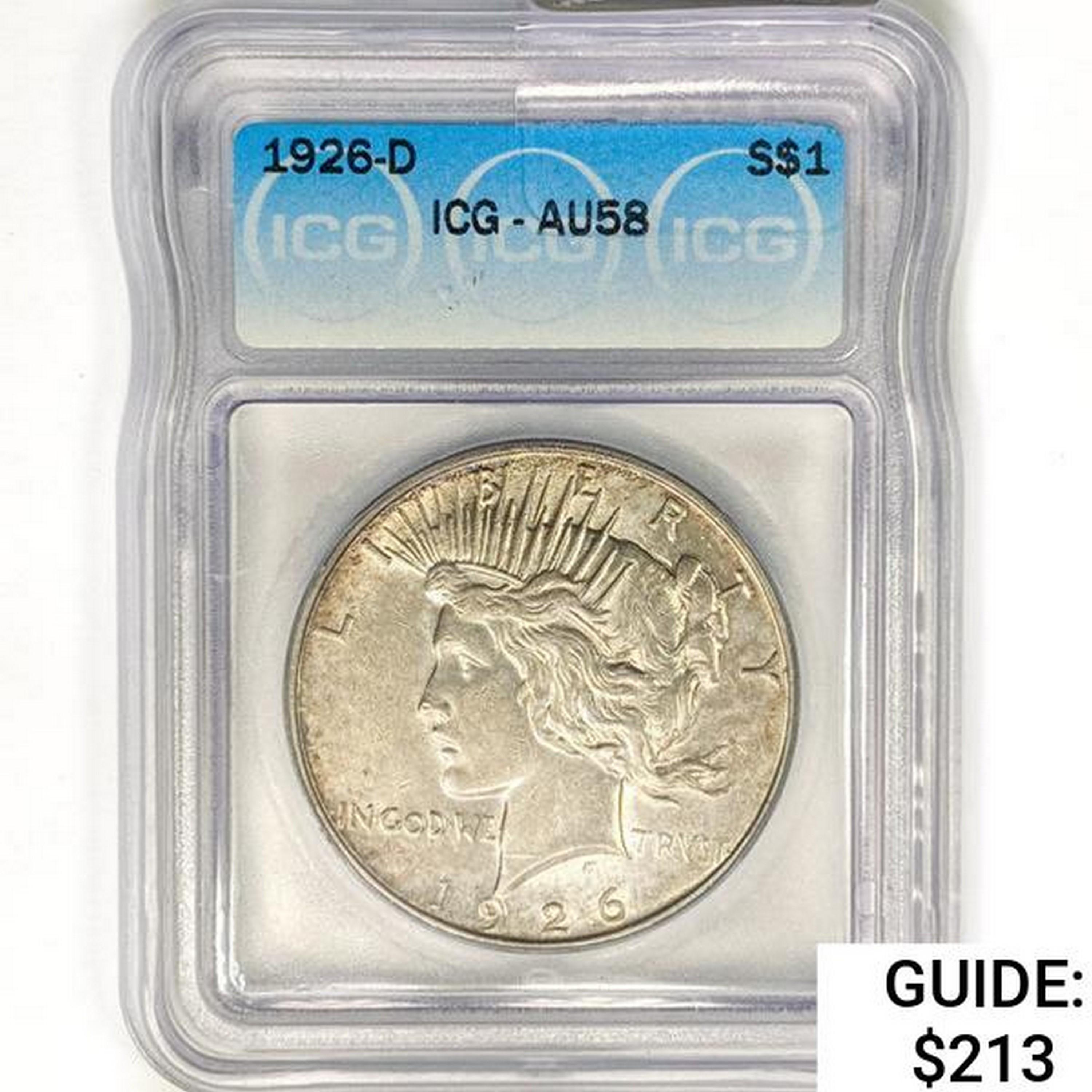 1926-D Silver Peace Dollar ICG AU58