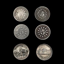 [6] Varied US Nickels ((3) 1867, 1869, 1937, 1993)