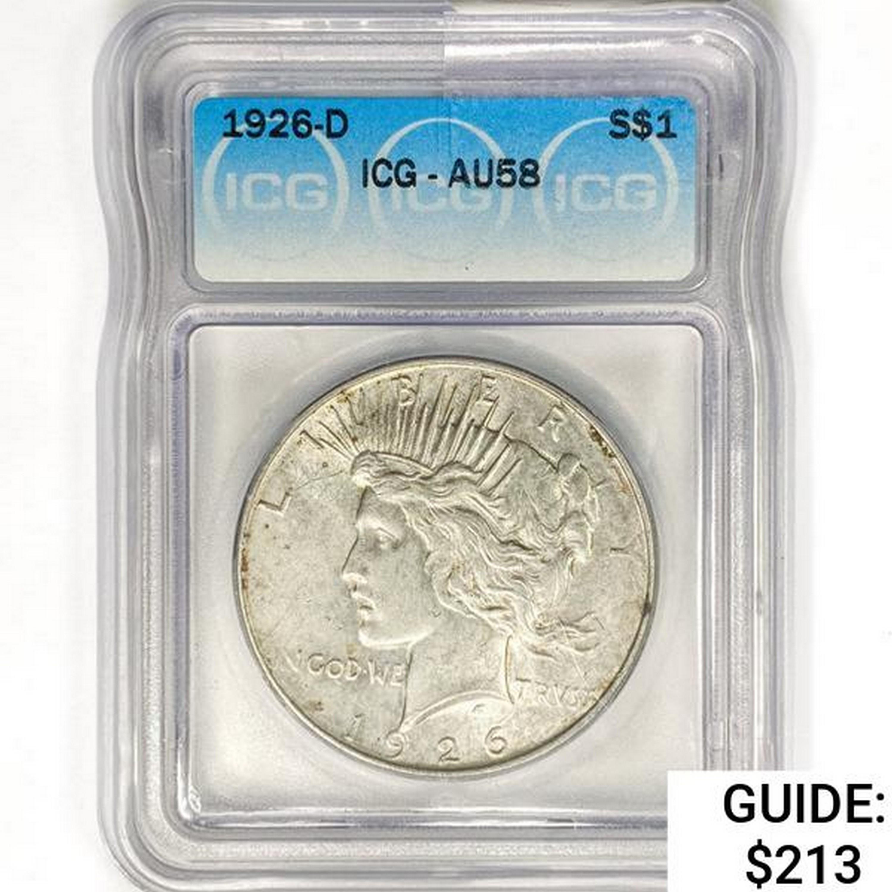 1926-D Silver Peace Dollar ICG AU58