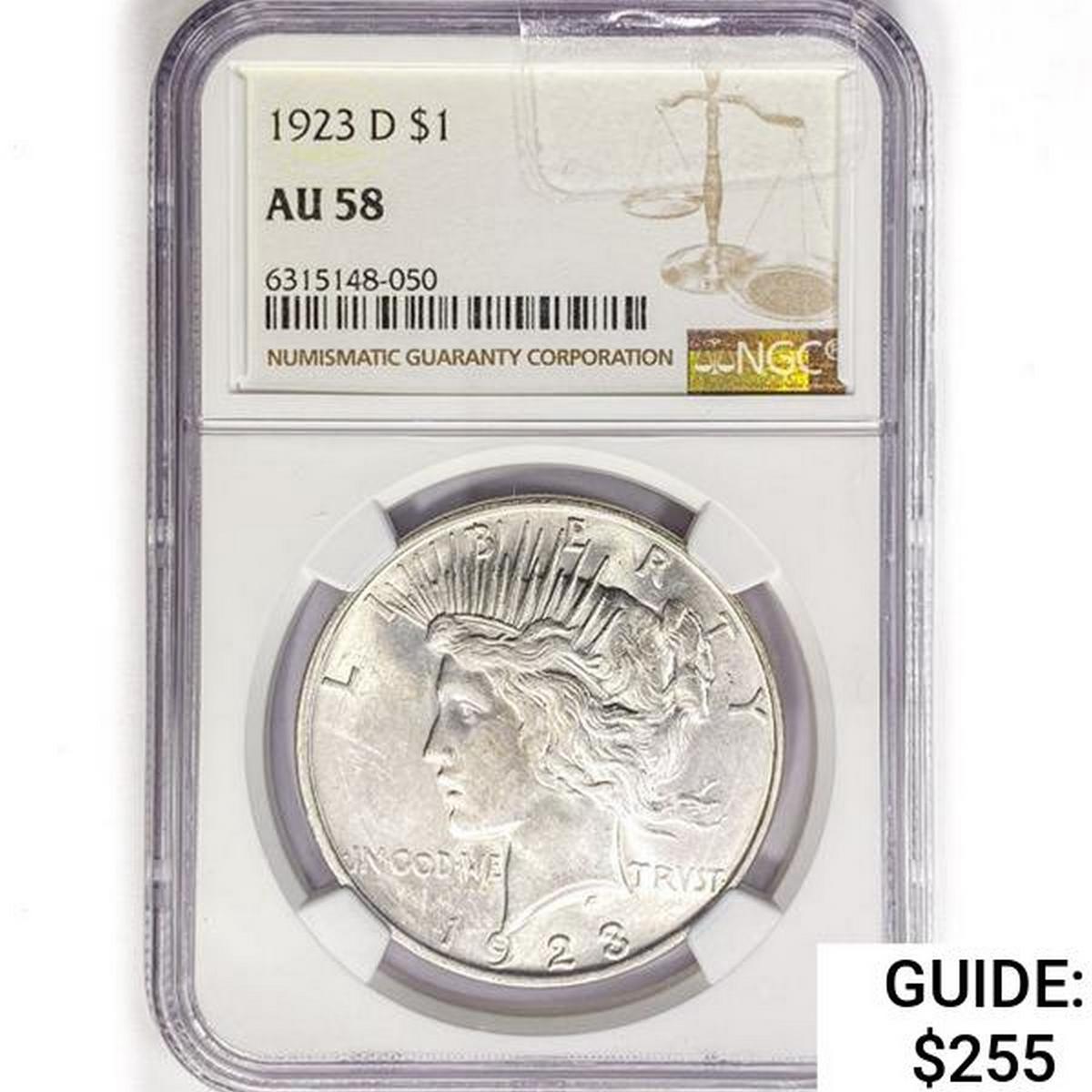 1923-D Silver Peace Dollar NGC AU58