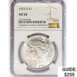 1923-D Silver Peace Dollar NGC AU58