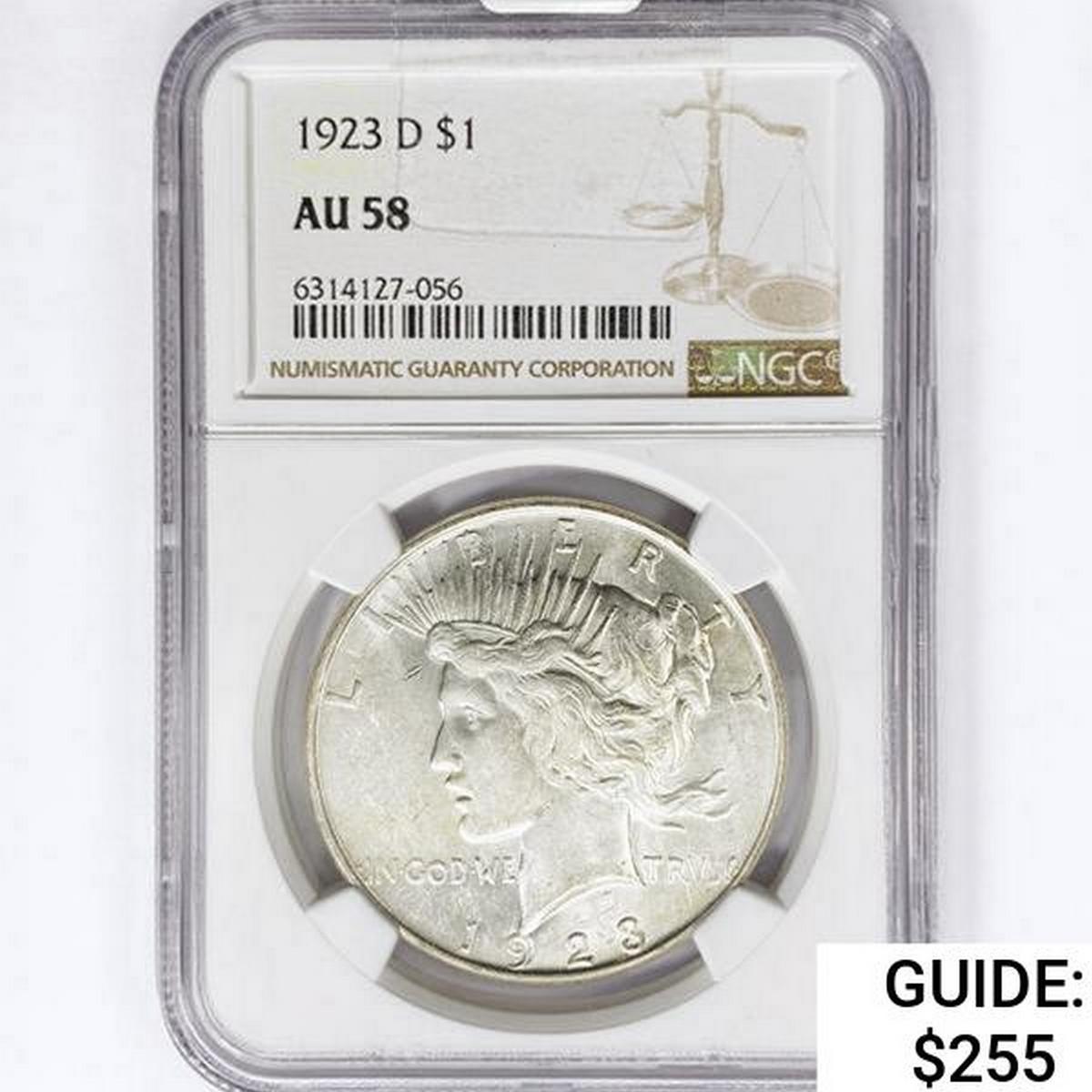 1923-D Silver Peace Dollar NGC AU58