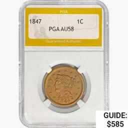 1847 Braided Hair Large Cent PGA AU58