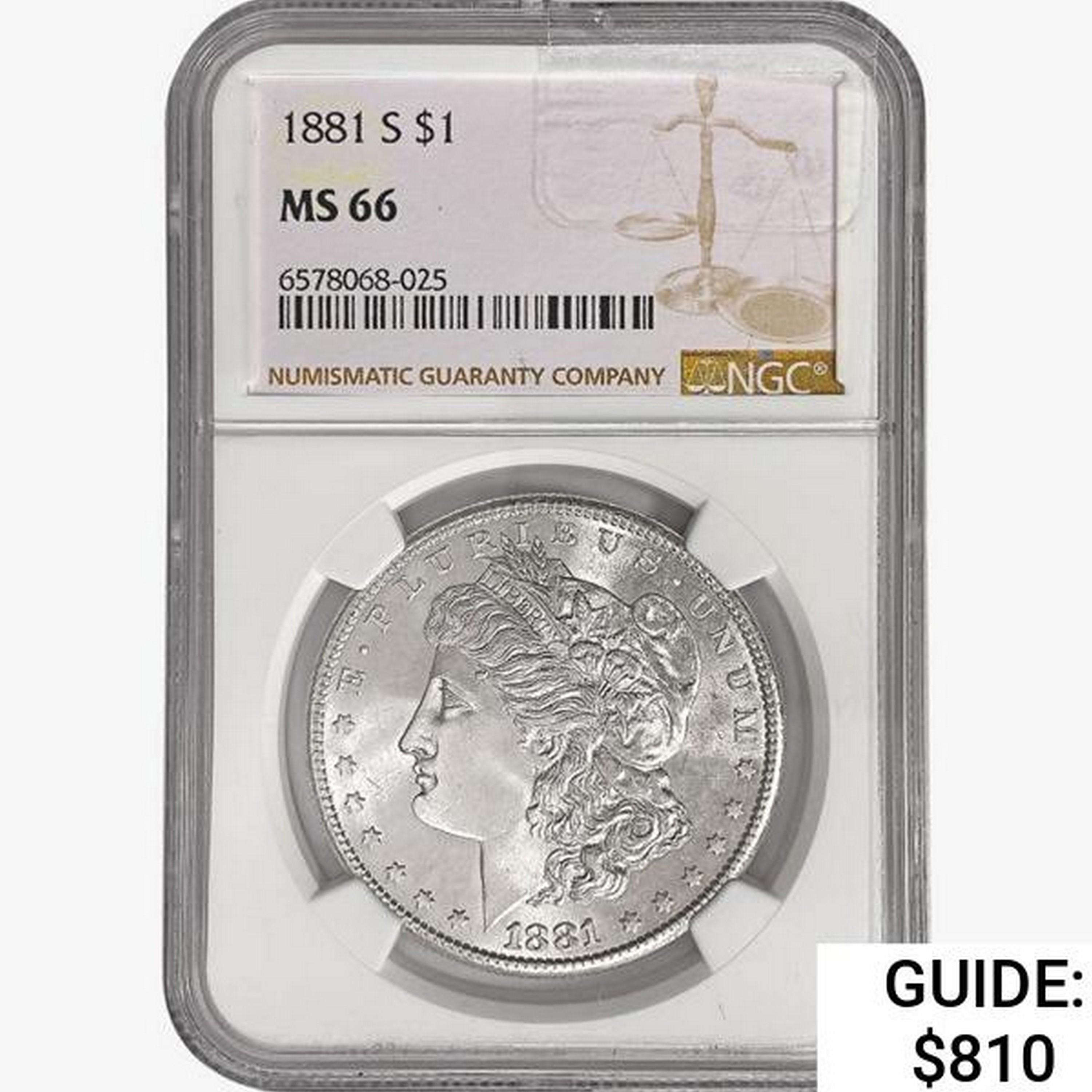 1881-S Morgan Silver Dollar NGC MS66