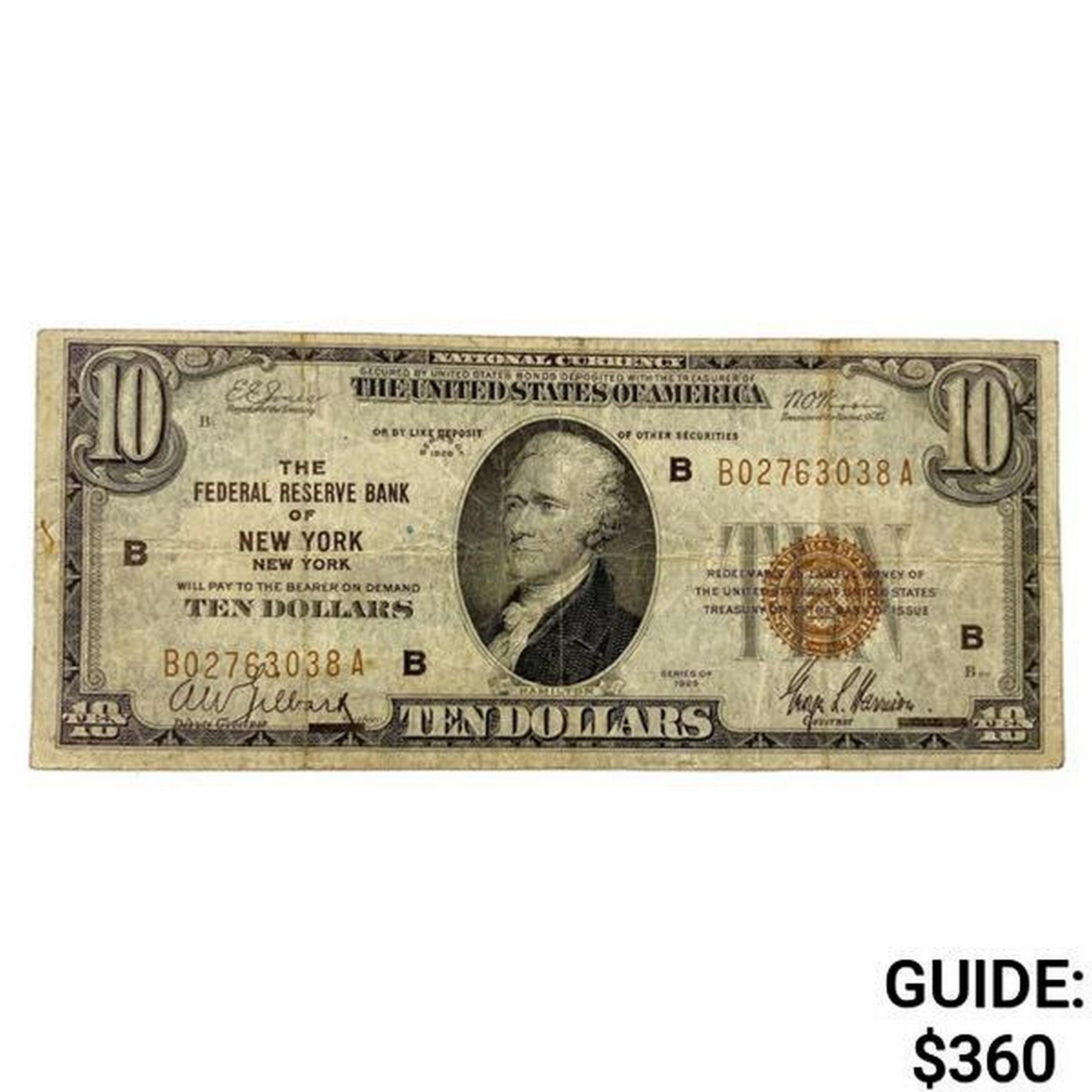 1929 $10 US Bank of New York Fed Res Note