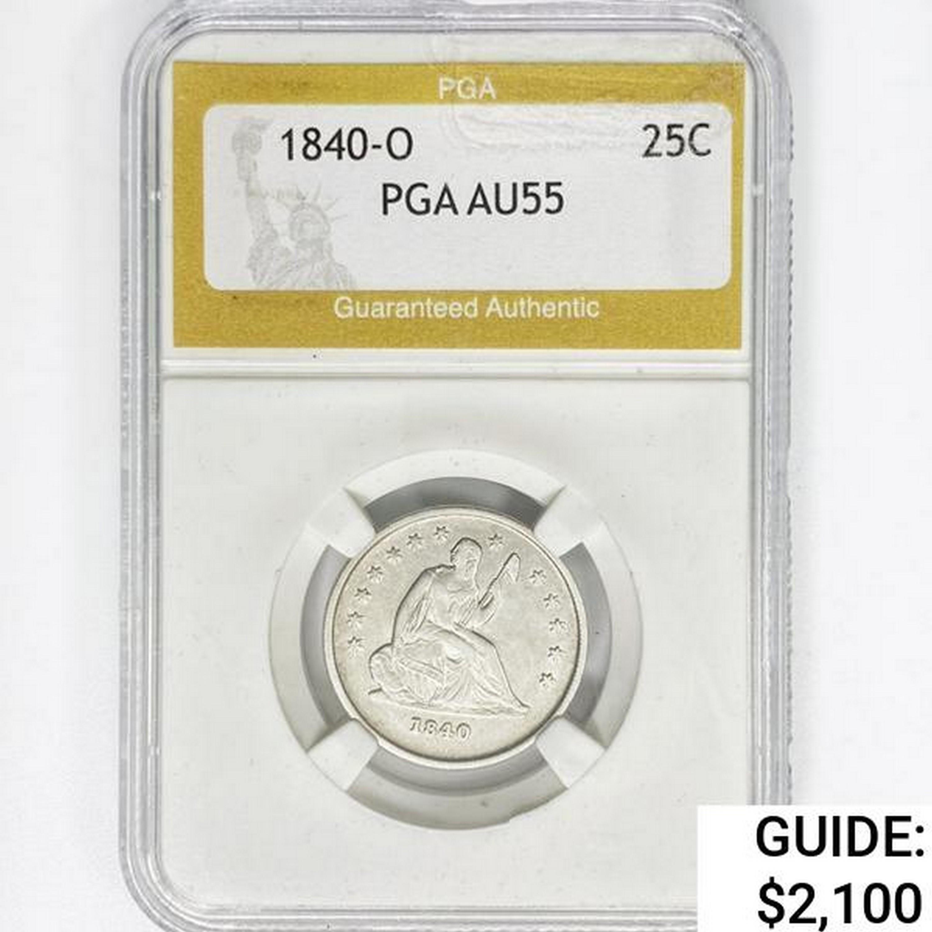 1840-O Seated Liberty Quarter PGA AU55