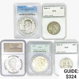 1923-2009 [5] US Varied Silver Coinage  FN/MS/PR