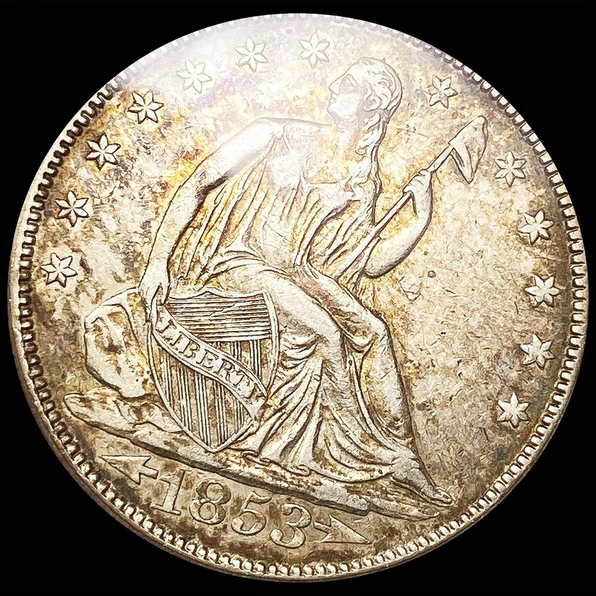 1853 Arws & Rays Seated Liberty Half Dollar NEARLY