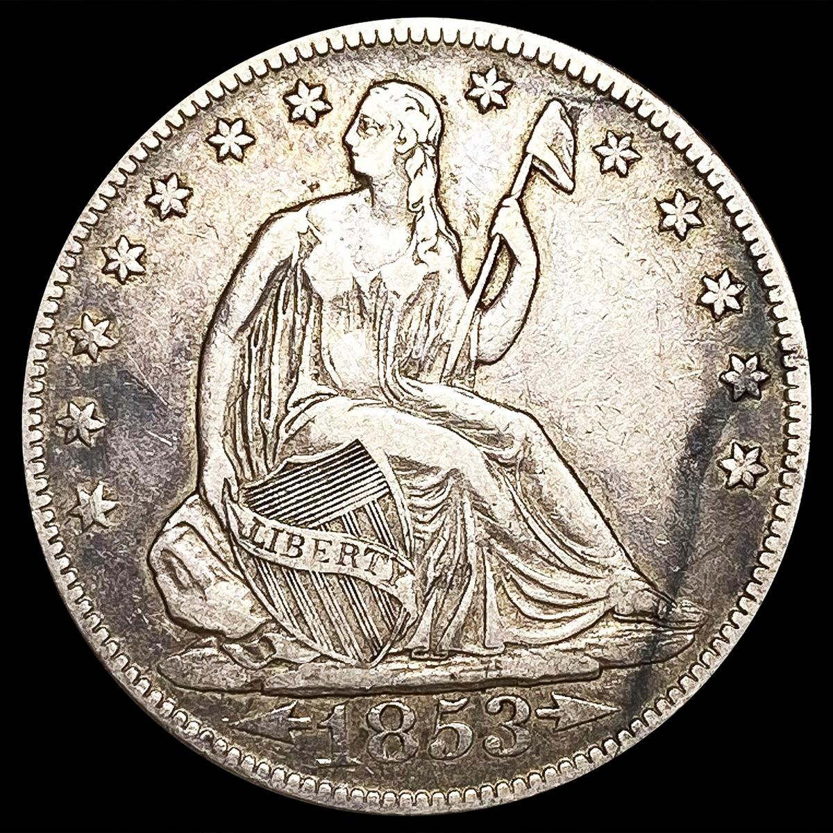 1853-O Arws & Rays Seated Liberty Half Dollar NEAR