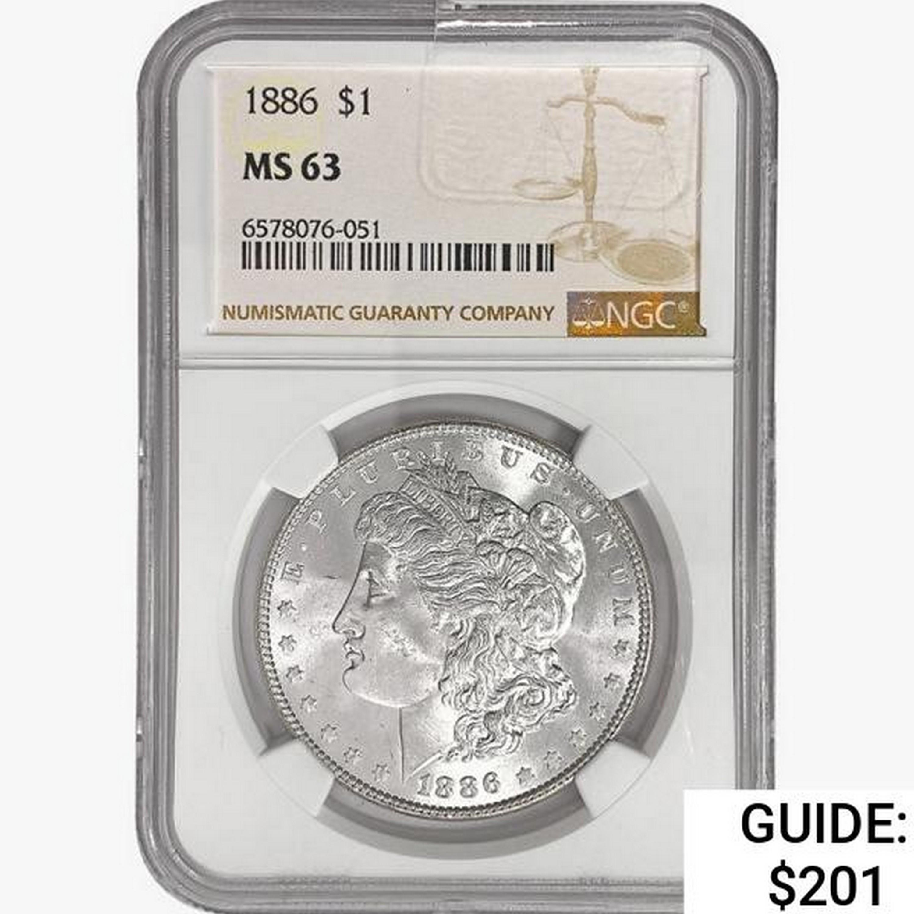 1886 Morgan Silver Dollar NGC MS63