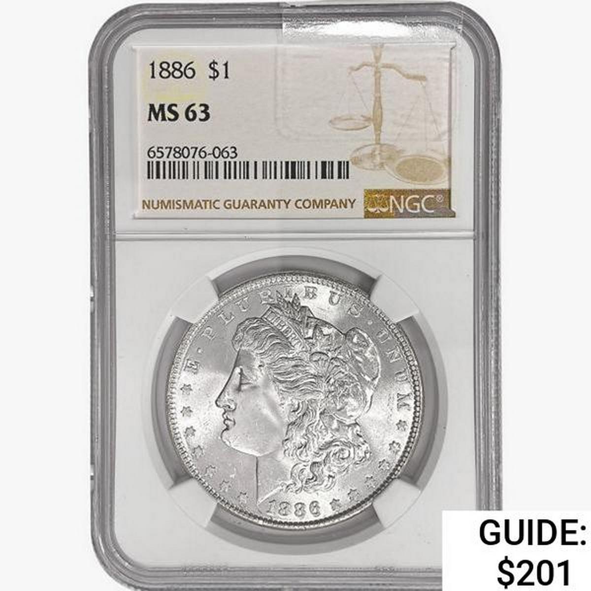 1886 Morgan Silver Dollar NGC MS63