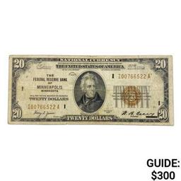 1929 $20 US MinneapolIs Bank, MO Fed Res Note