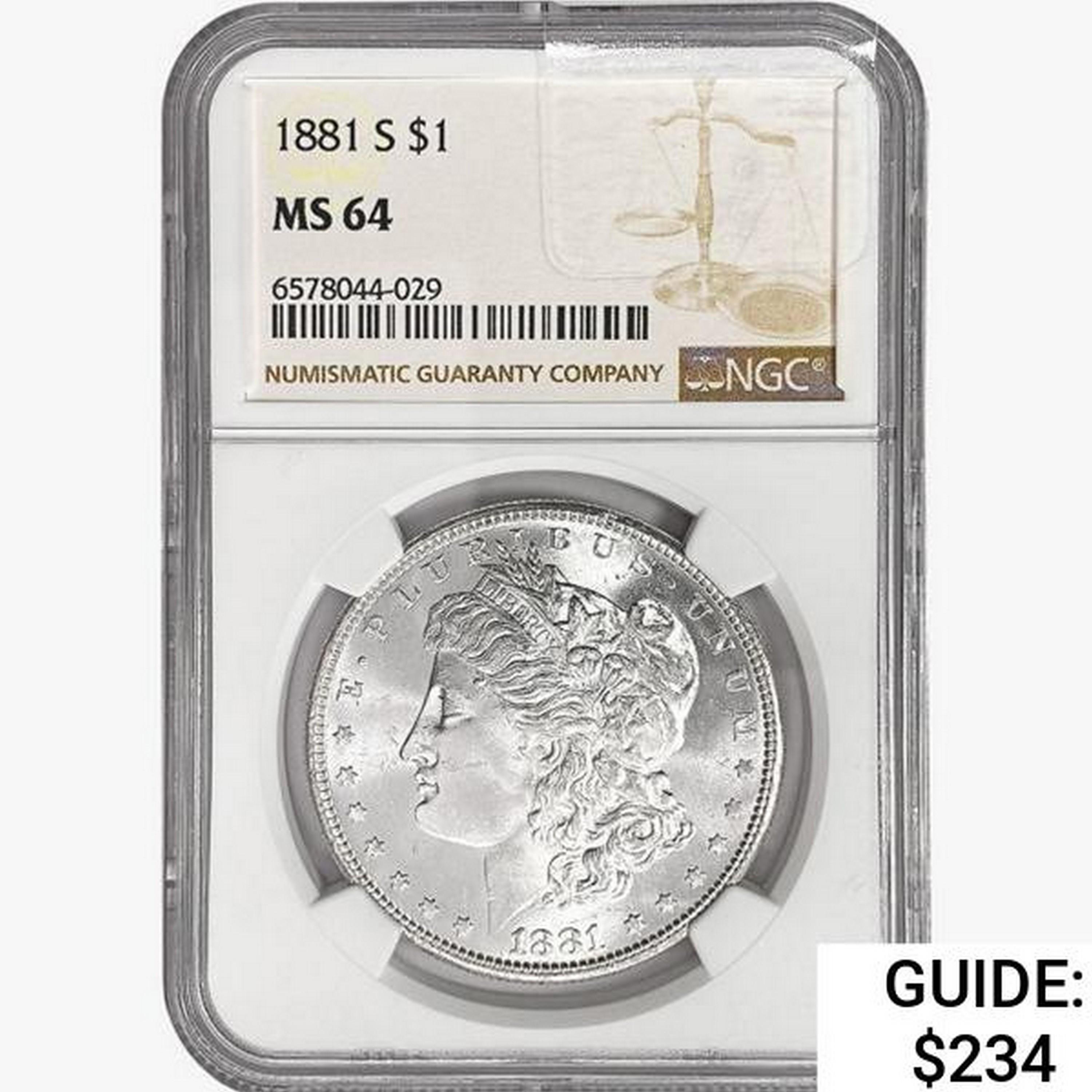 1881-S Morgan Silver Dollar NGC MS64