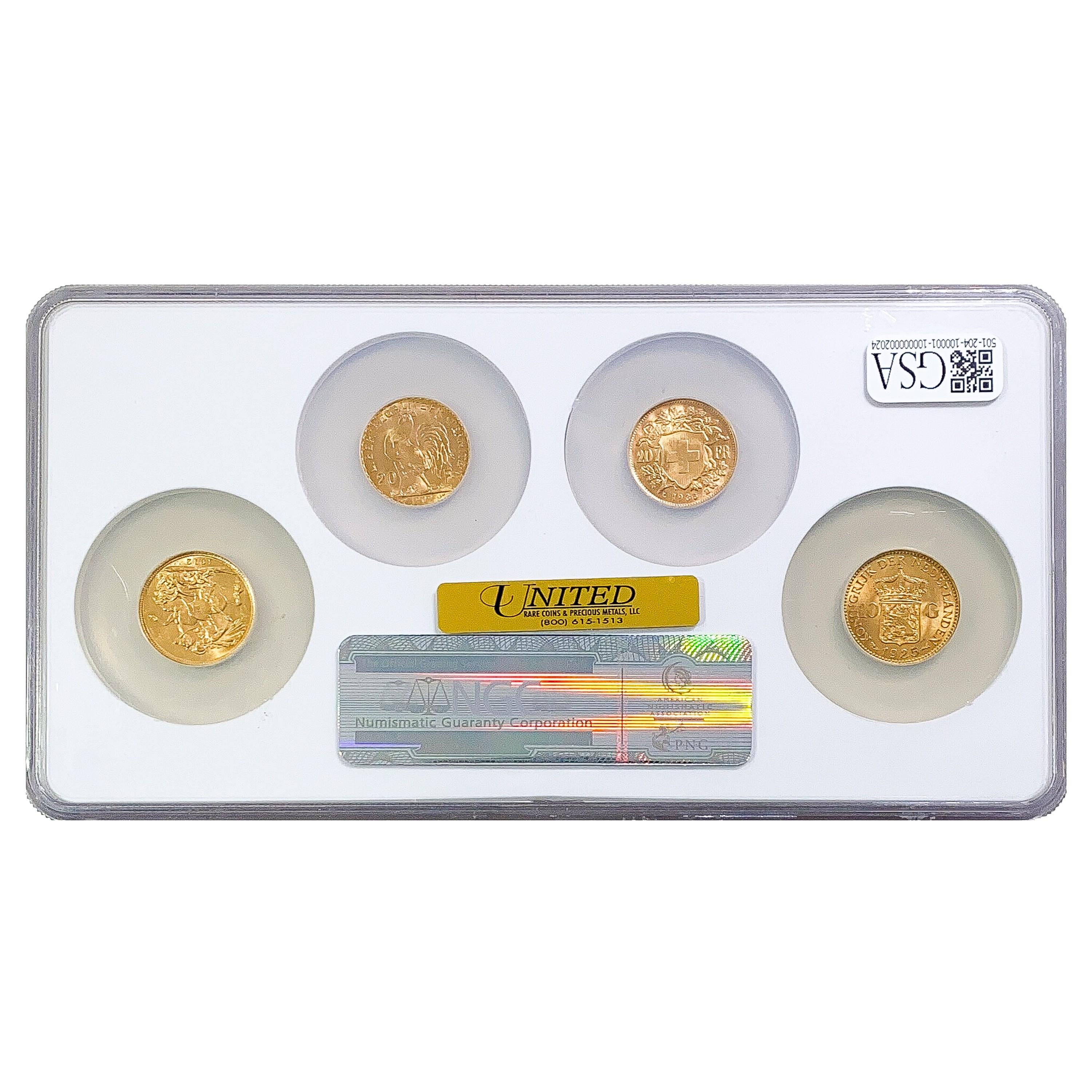 1909-1935 World Gold Coins 0.8oz [4 Coins] NGC B.R