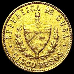 1916 Mexico .1206oz Gold 5 Pesos NICELY CIRCULATED