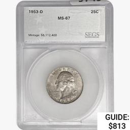 1953-D Washington Silver Quarter SEGS MS67