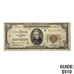 1929 D $20 US Cleveland Bank, OH Fed Res Note