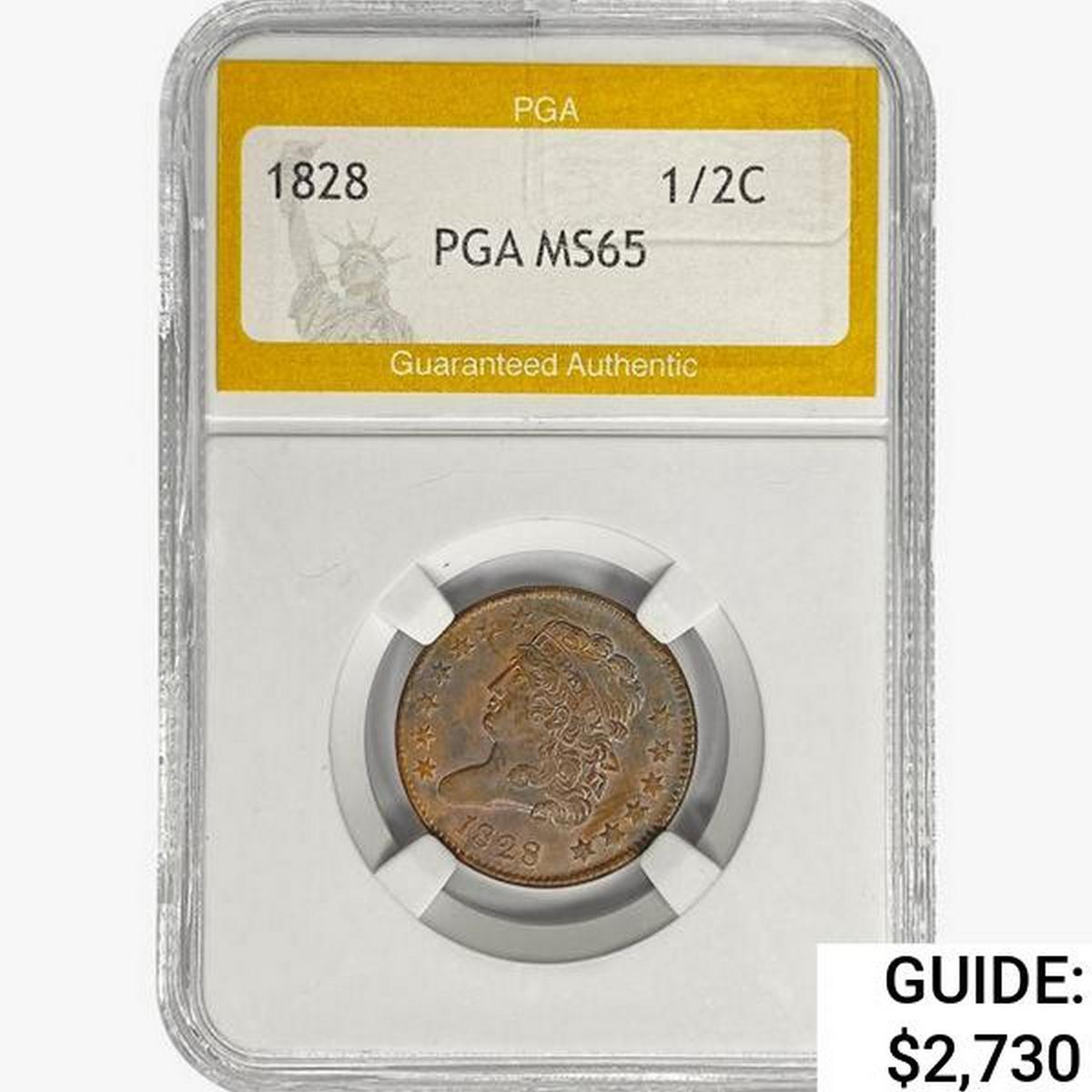 1828 Classic Head Half Cent PGA MS65