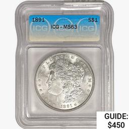 1891 Morgan Silver Dollar ICG MS63