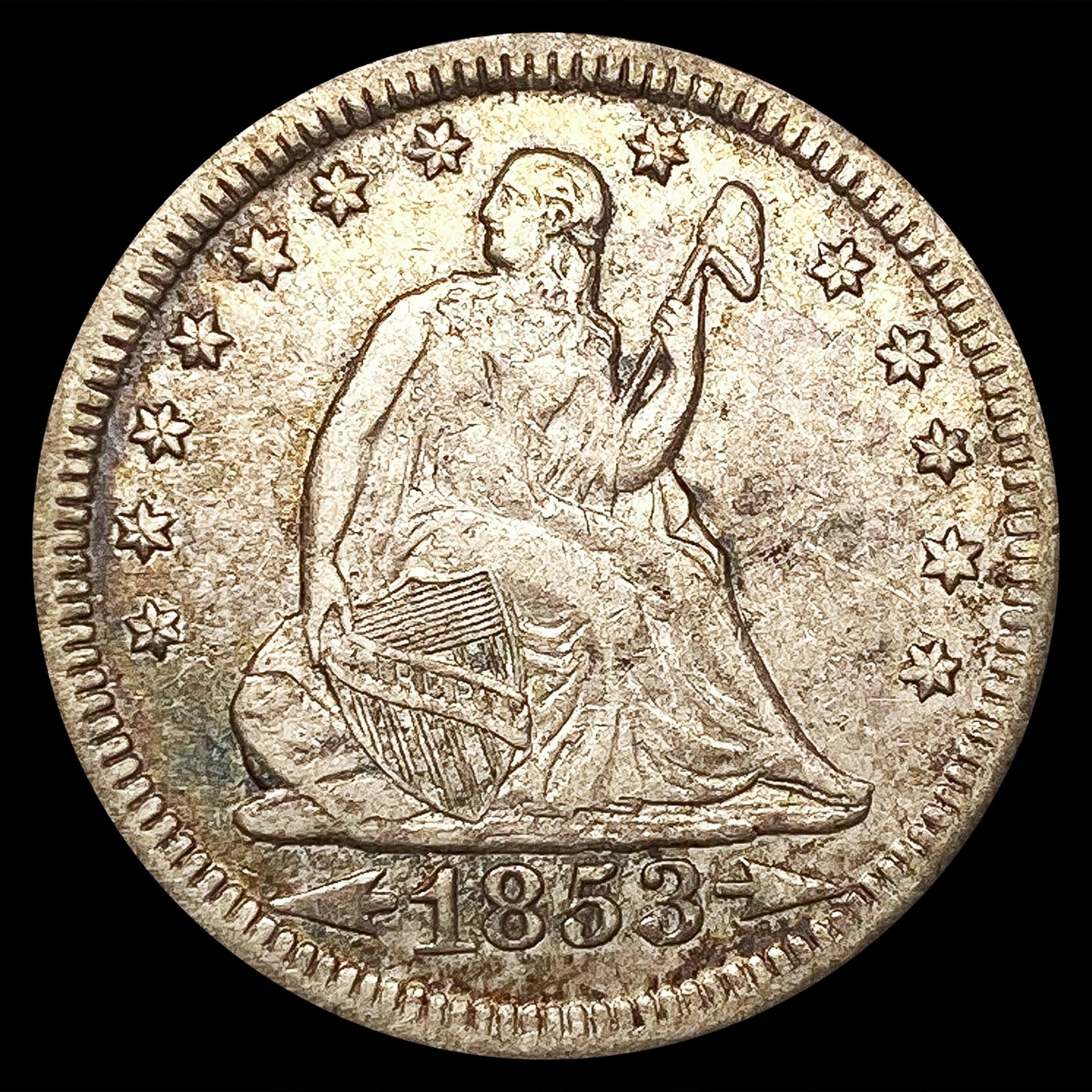 1853 Arws & Rays Seated Liberty Quarter LIGHTLY CI