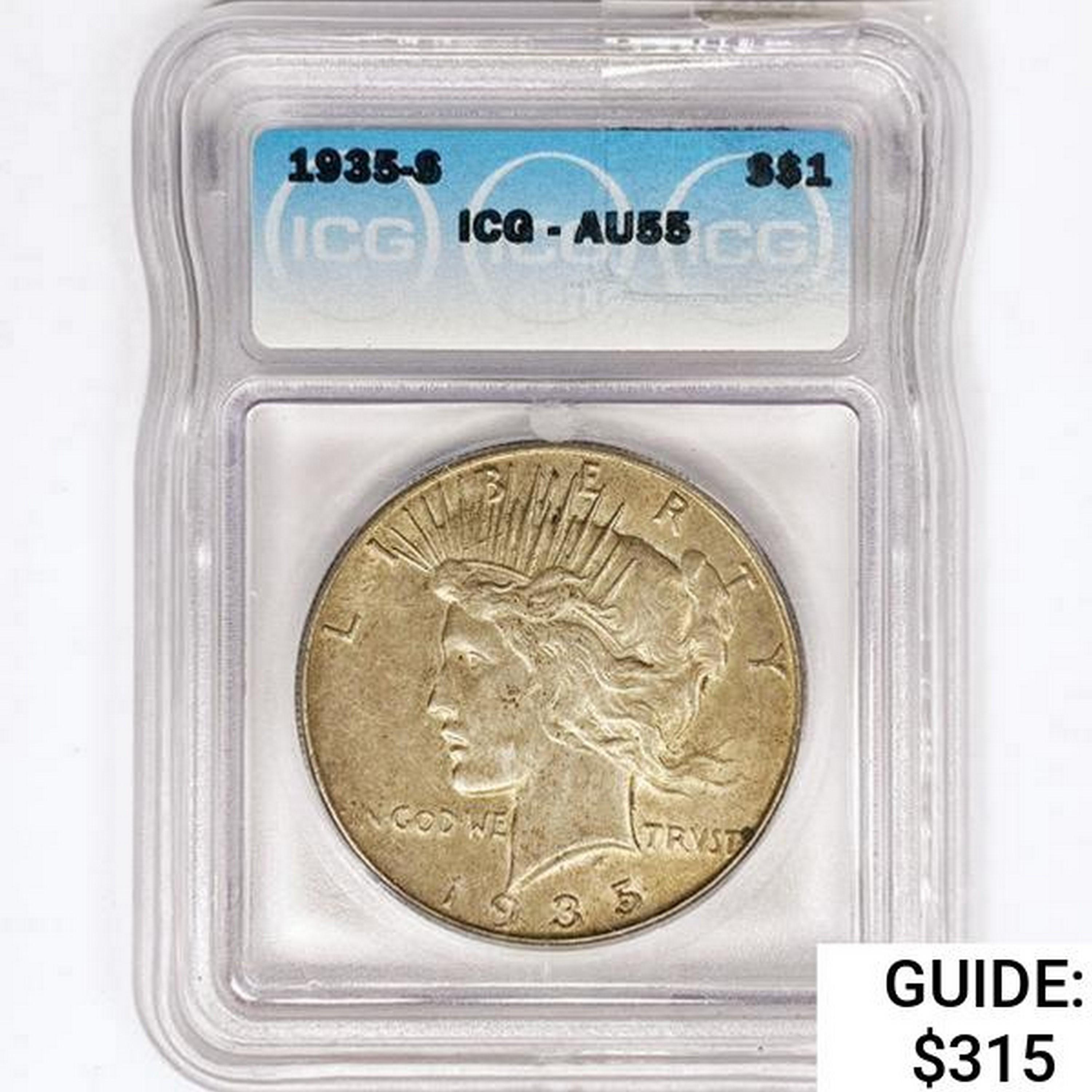 1935-S Silver Peace Dollar ICG AU55