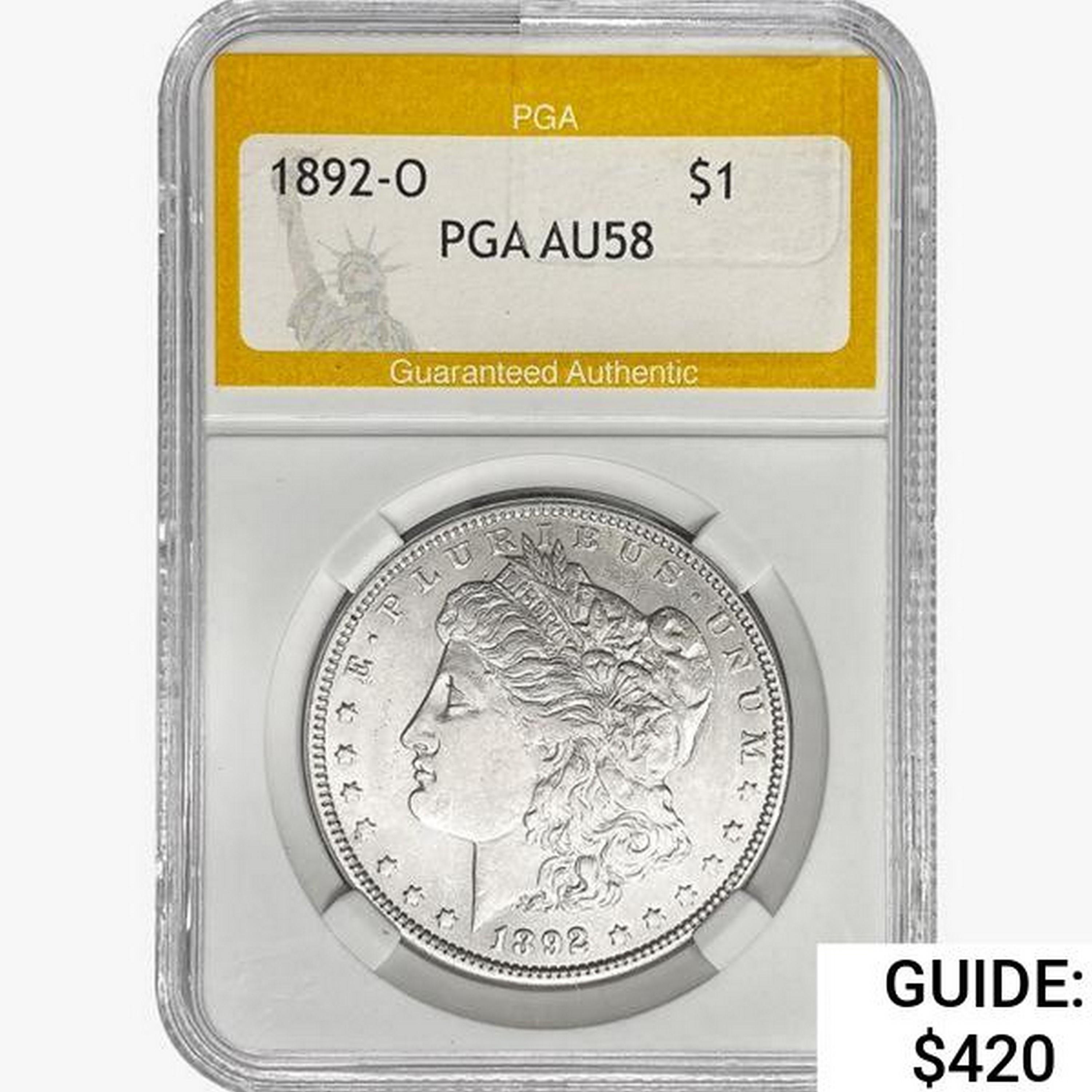 1892-O Morgan Silver Dollar PGA AU58