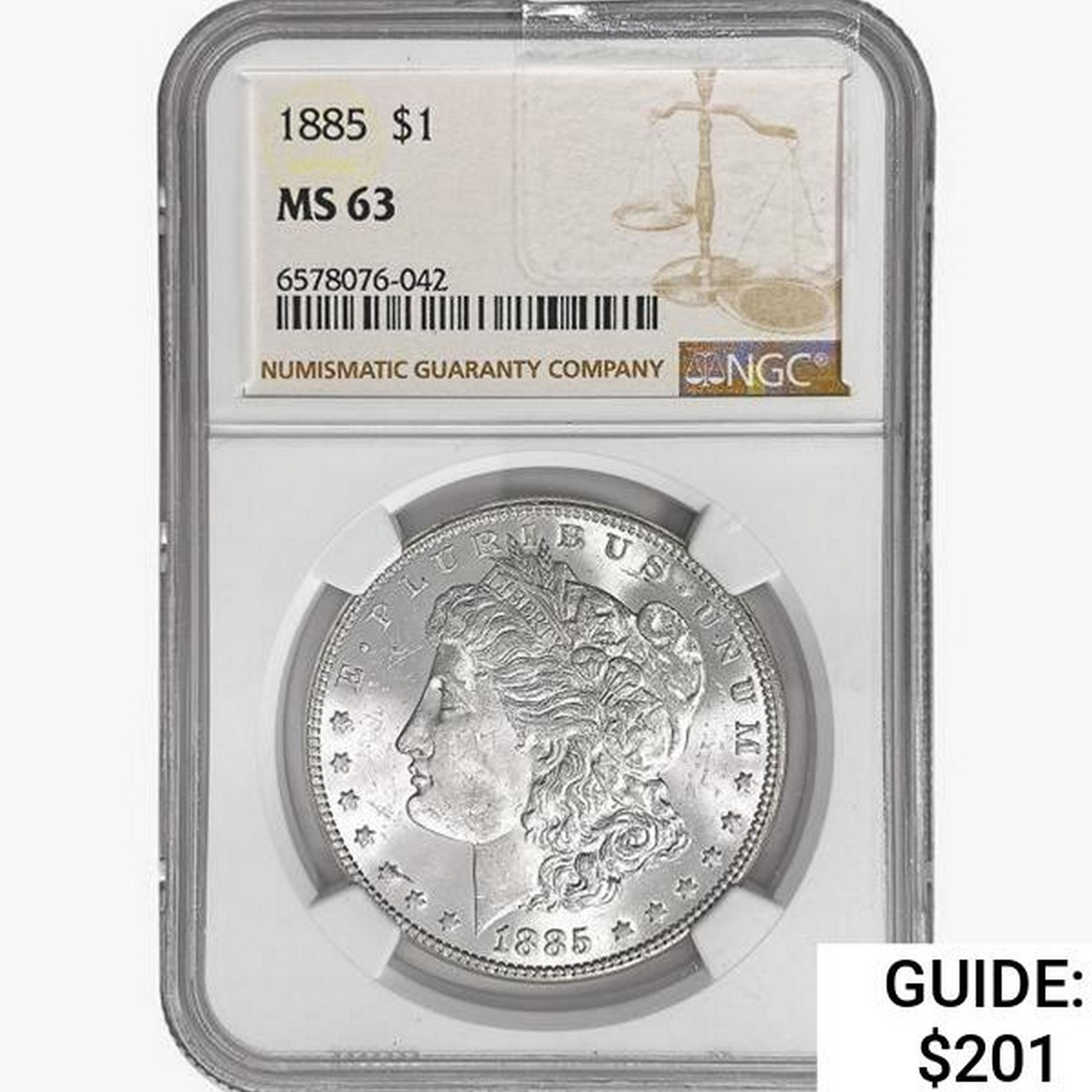 1885 Morgan Silver Dollar NGC MS63