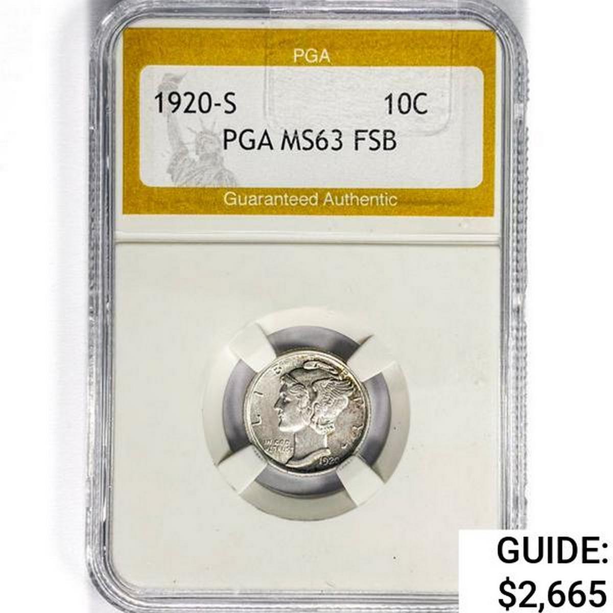 1920-S Mercury Silver Dime PGA MS63 FSB