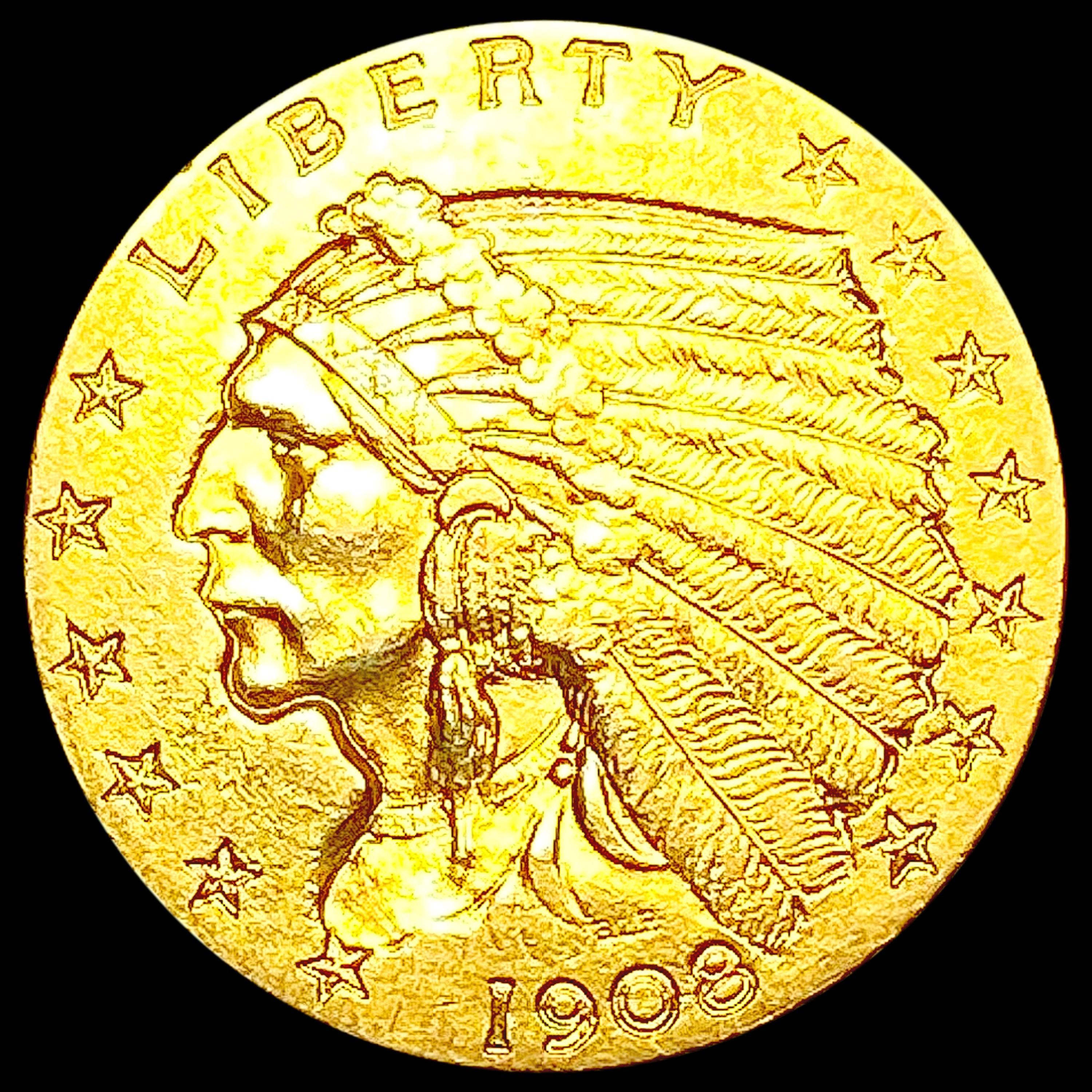 1908 $2.50 Gold Quarter Eagle CLOSELY UNCIRCULATED