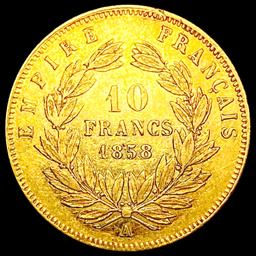 1858 France .0933oz Gold 10 Francs CLOSELY UNCIRCU