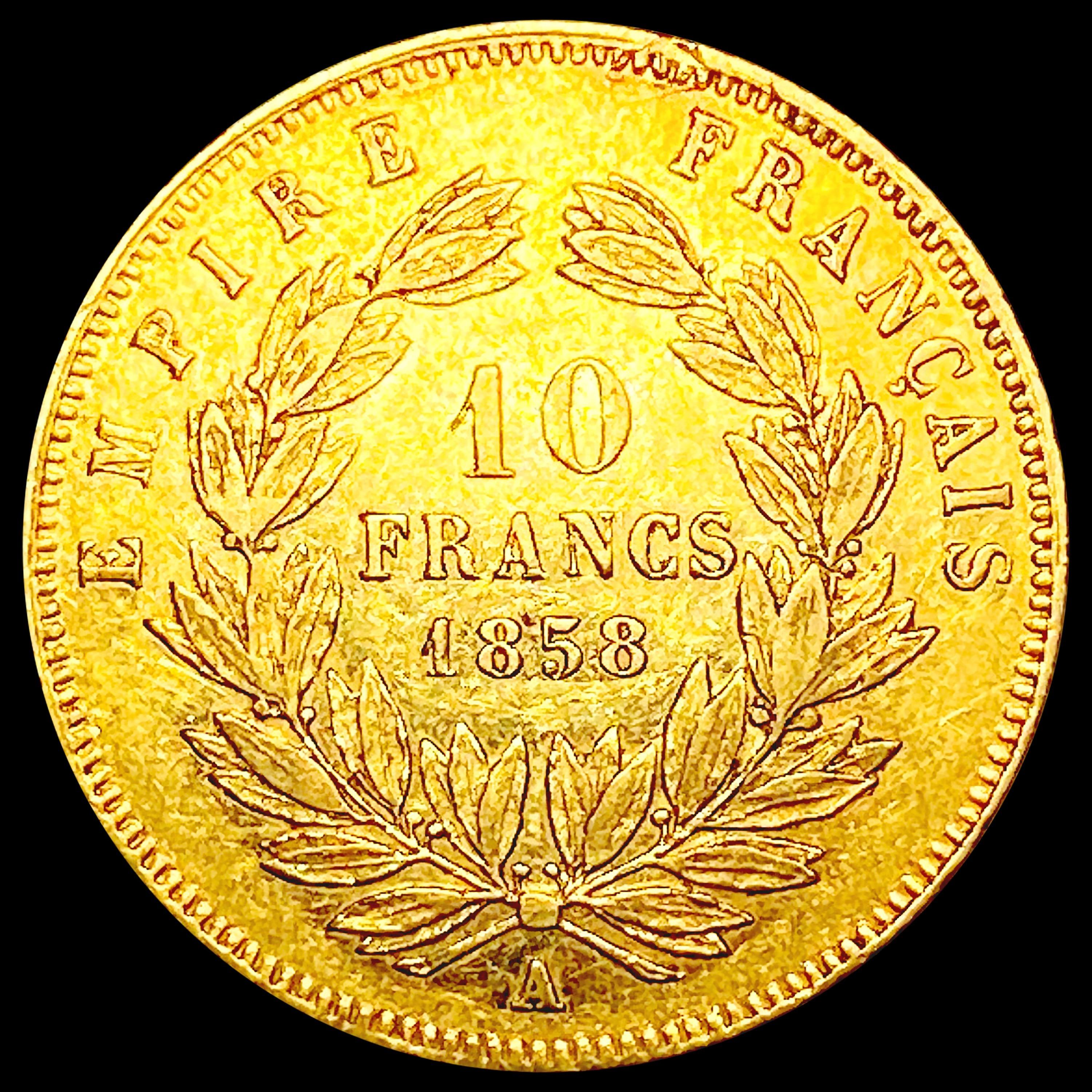 1858 France .0933oz Gold 10 Francs CLOSELY UNCIRCU