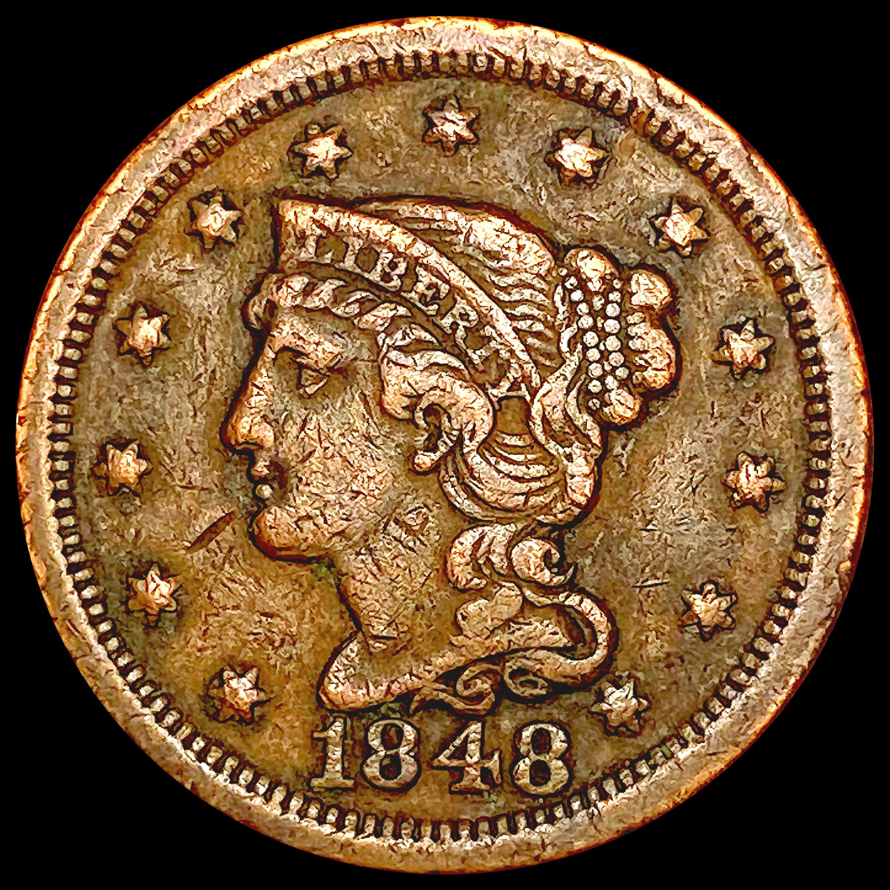 1848 Braided Hair Large Cent NEARLY UNCIRCULATED