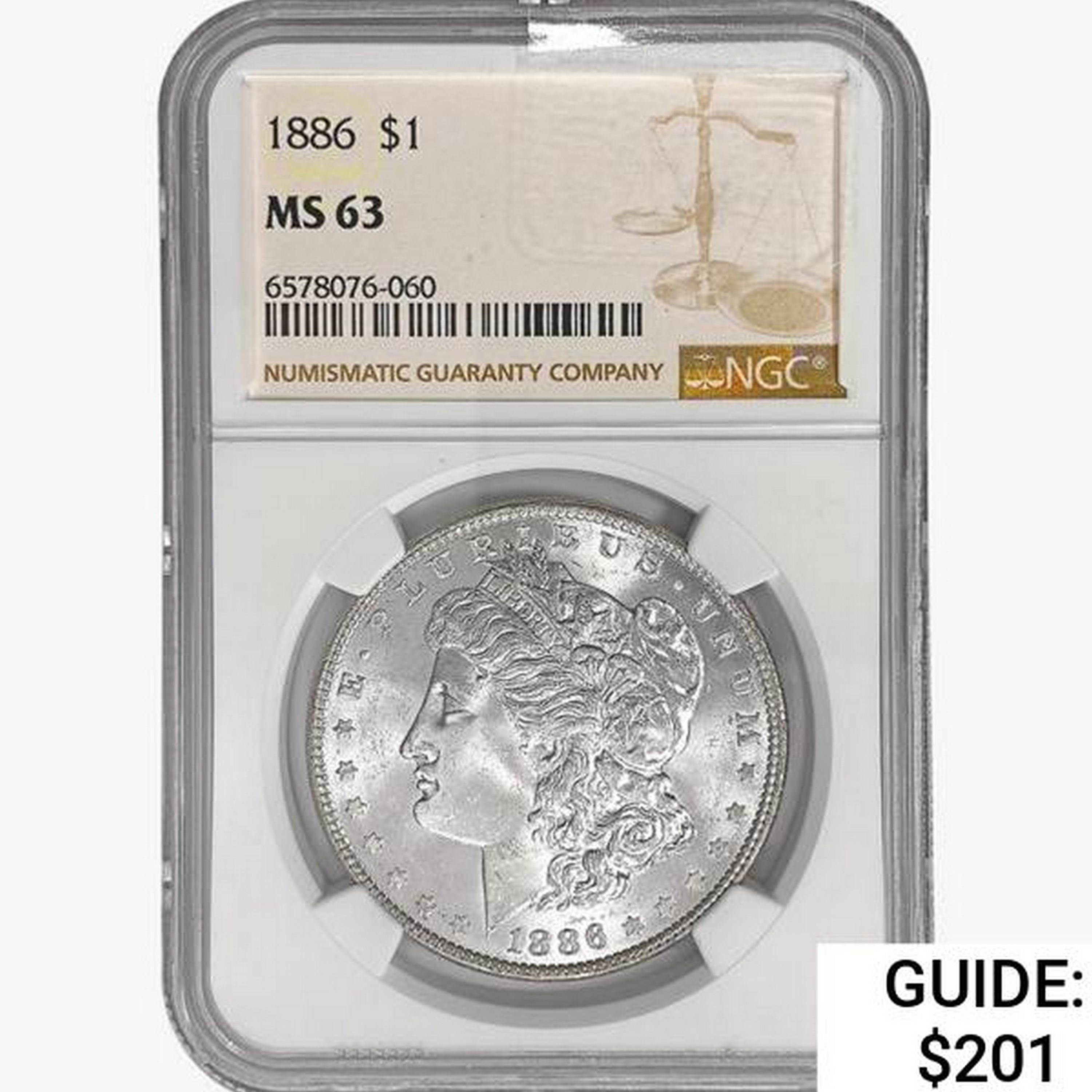 1886 Morgan Silver Dollar NGC MS63