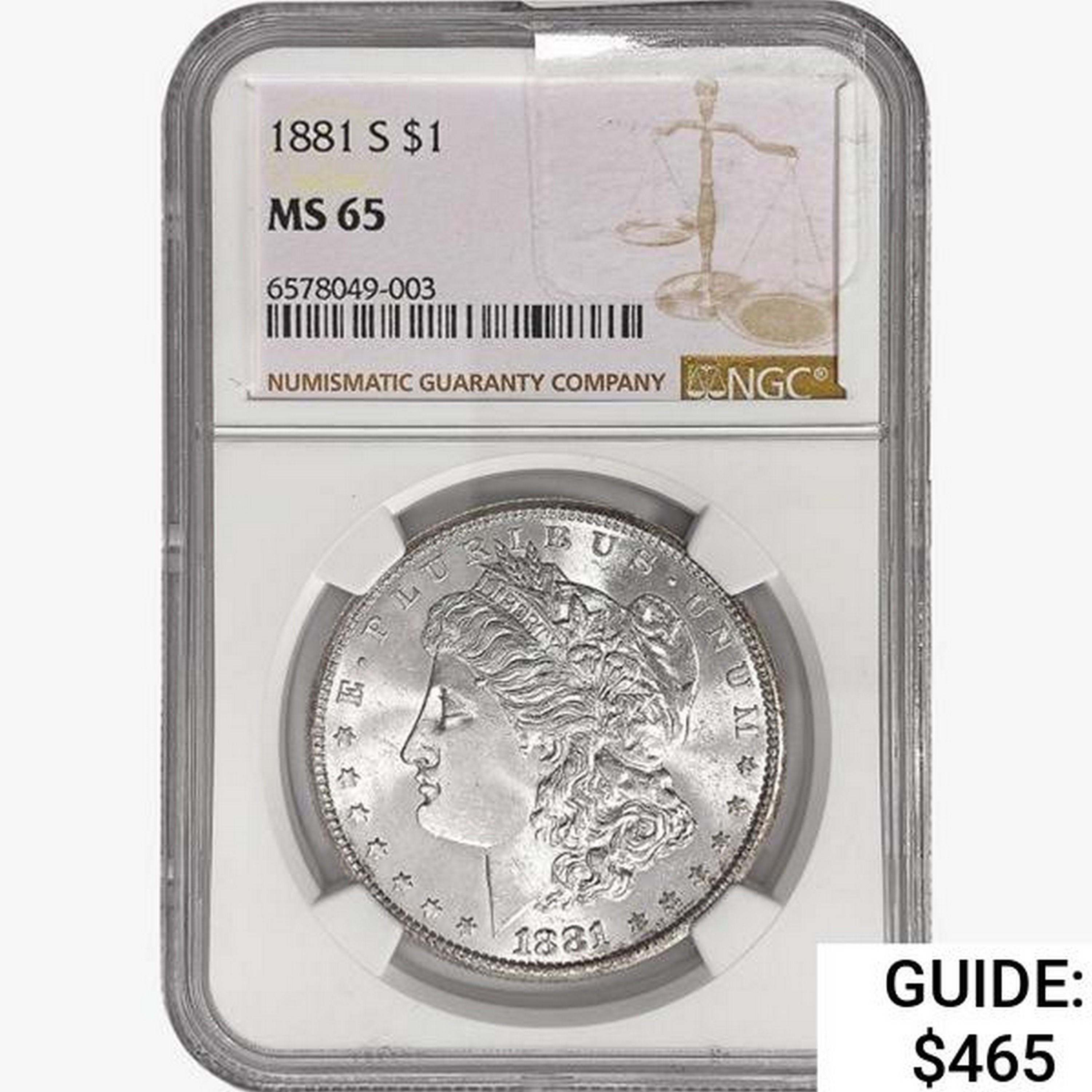 1881-S Morgan Silver Dollar NGC MS65