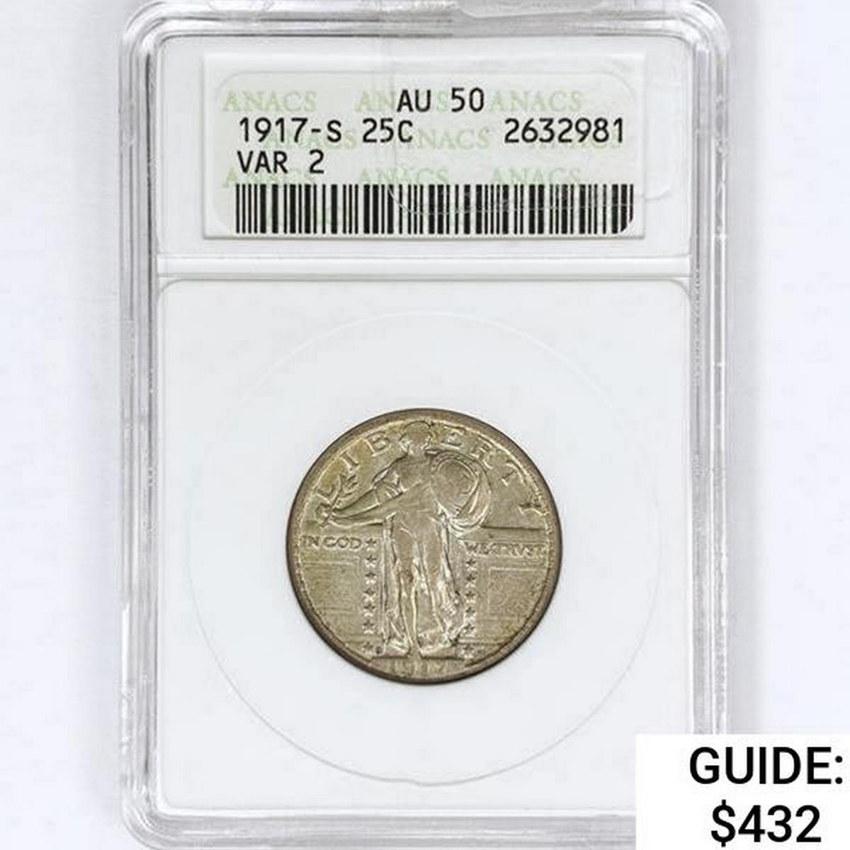 1917-S Standing Liberty Quarter ANACS AU50 VAR2