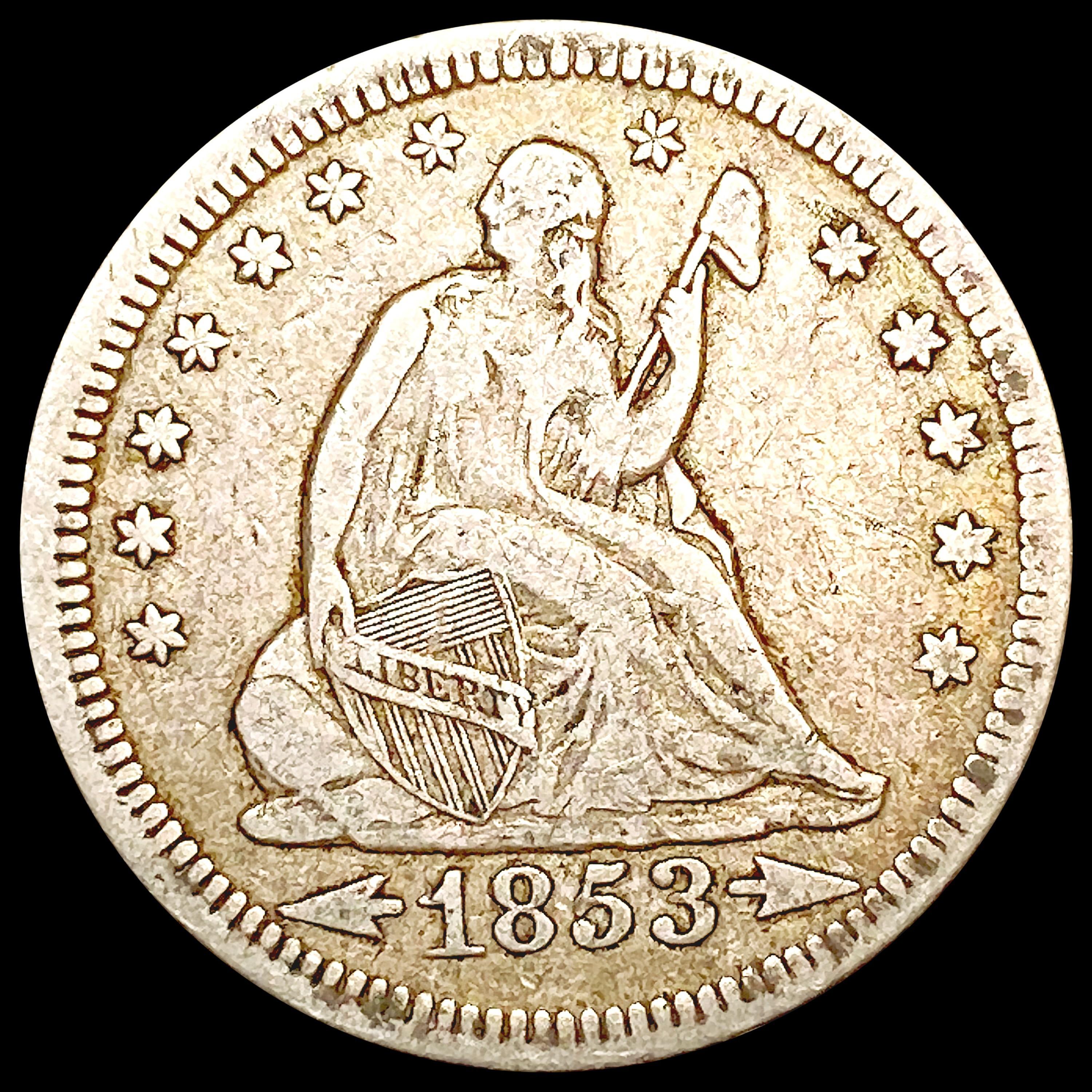 1853 A+R Seated Liberty Quarter LIGHTLY CIRCULATED