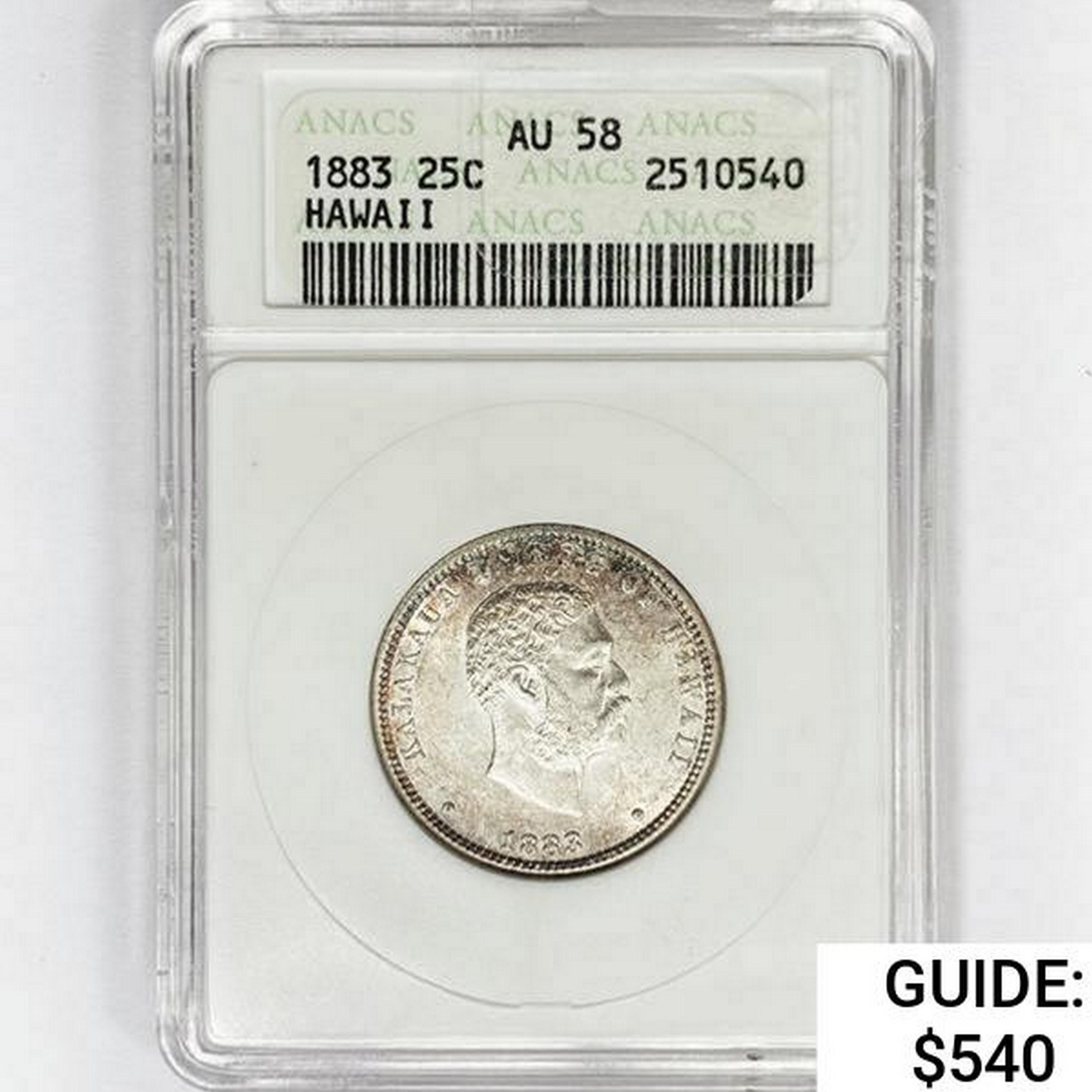 1883 Kingdom of Hawaii Quarter ANACS AU58