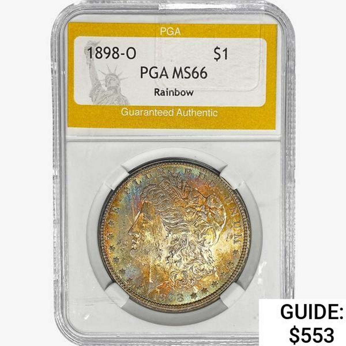 1898-O Morgan Silver Dollar PGA MS66 Rainbow